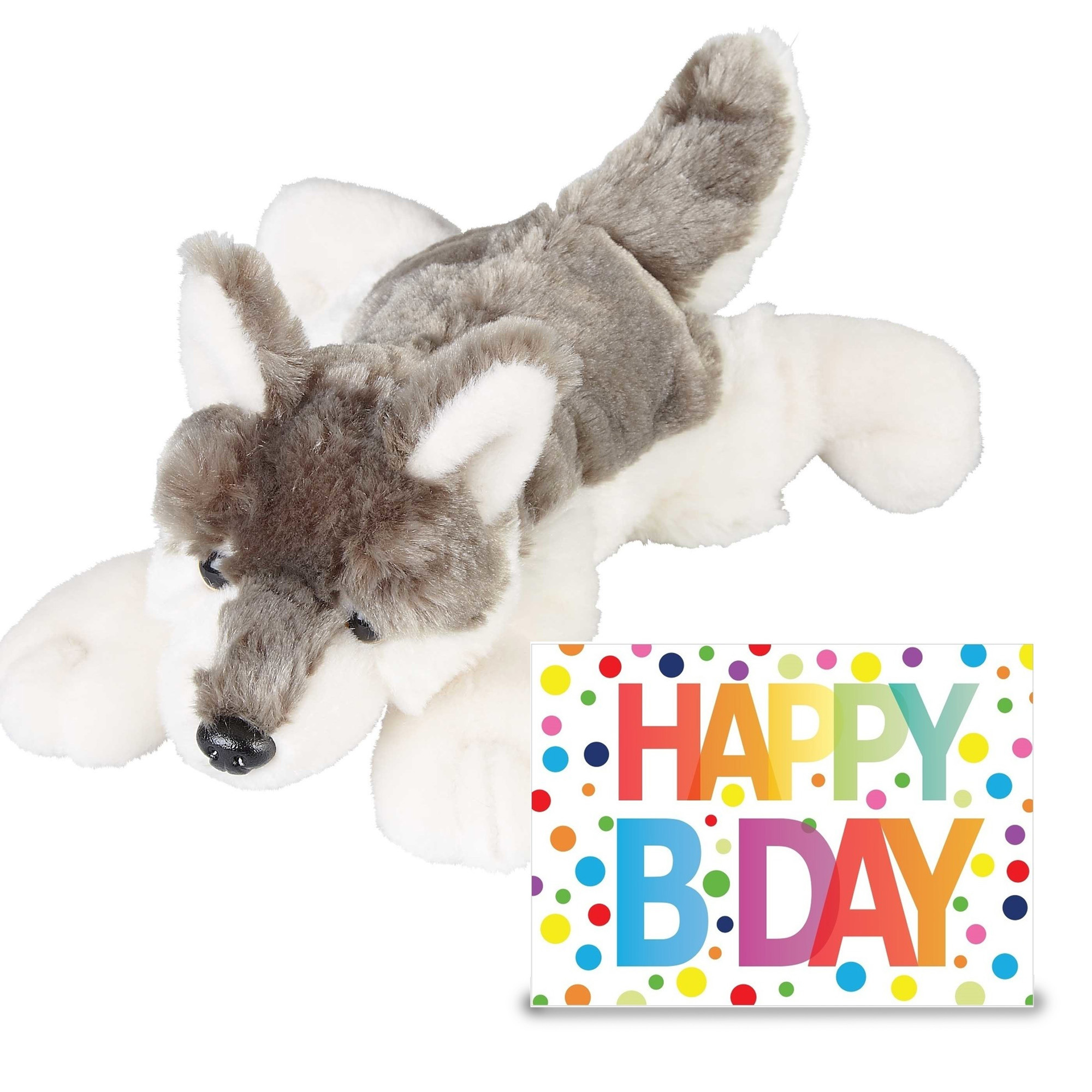 Verjaardag cadeau wolf 25 cm met XL Happy Birthday wenskaart -