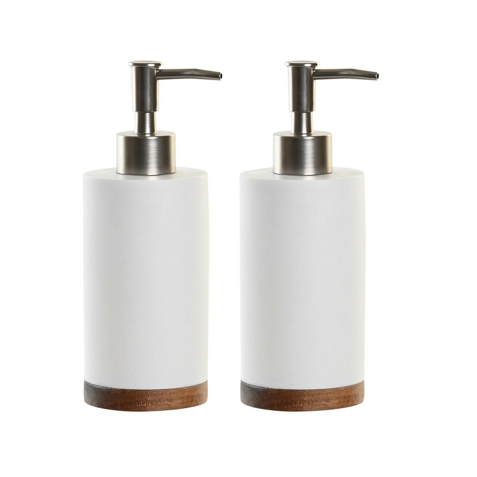 2x stuks zeeppompje/dispenser wit keramiek/acaciahout 7 x 19 cm -