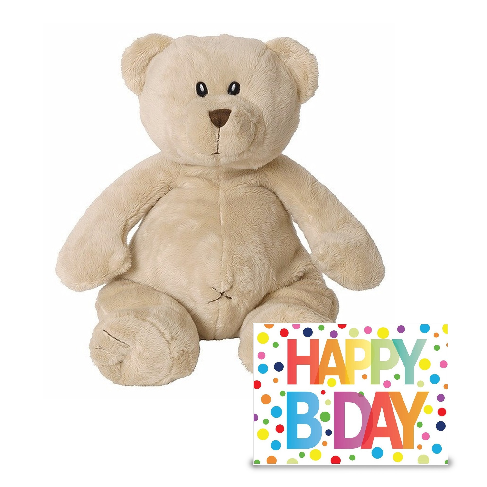 Verjaardag cadeau knuffelbeer 32 cm met XL Happy Birthday wenskaart -
