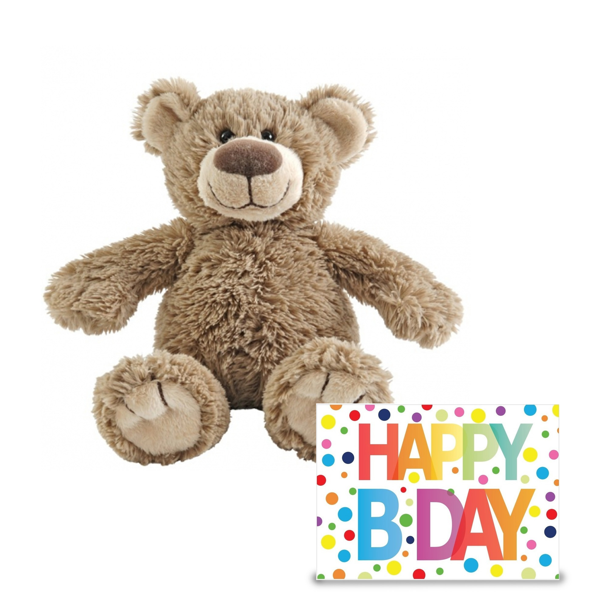 Verjaardag cadeau knuffelbeer 22 cm met XL Happy Birthday wenskaart -