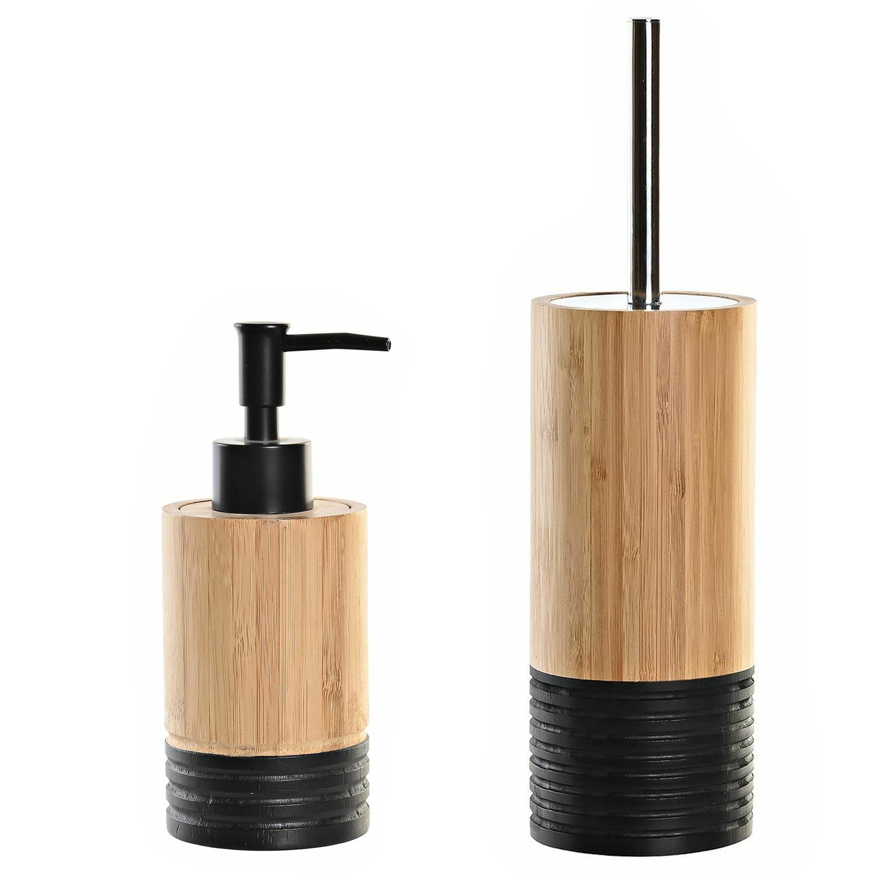 Toiletborstel met houder 38 cm en zeeppompje 300 ml bamboe/metaal -