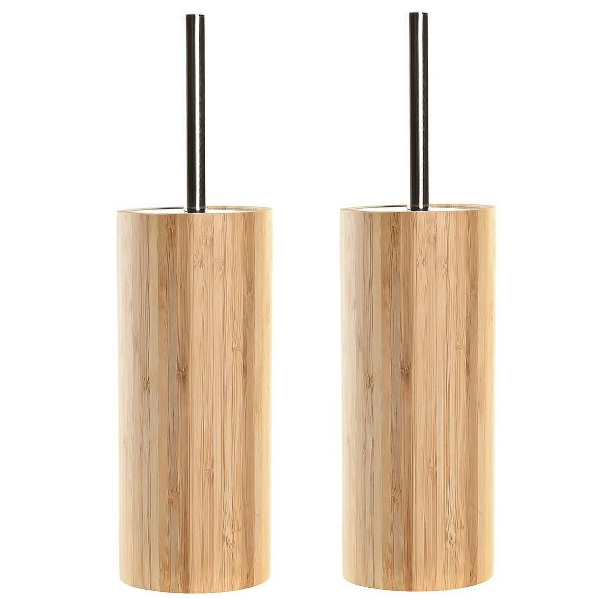2x stuks WC/Toiletborstel in houder bruin bamboe hout 37 x 10 cm -