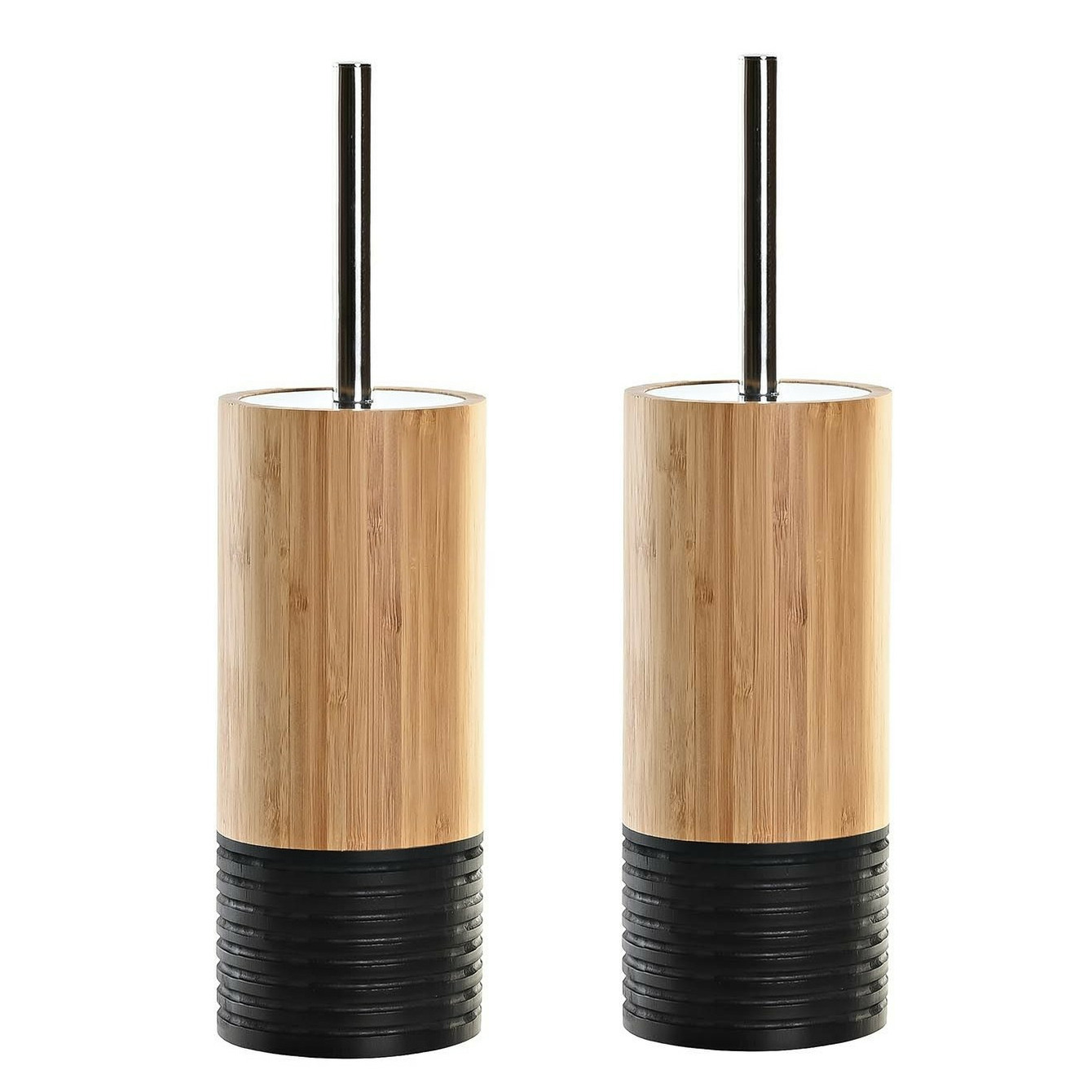 2x stuks WC/Toiletborstel in houder bruin/zwart bamboe hout 37 x 10 cm -