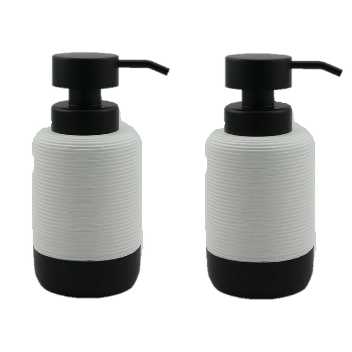 2x stuks zeeppompje/dispenser wit/zwart keramiek 10 x 17 cm -