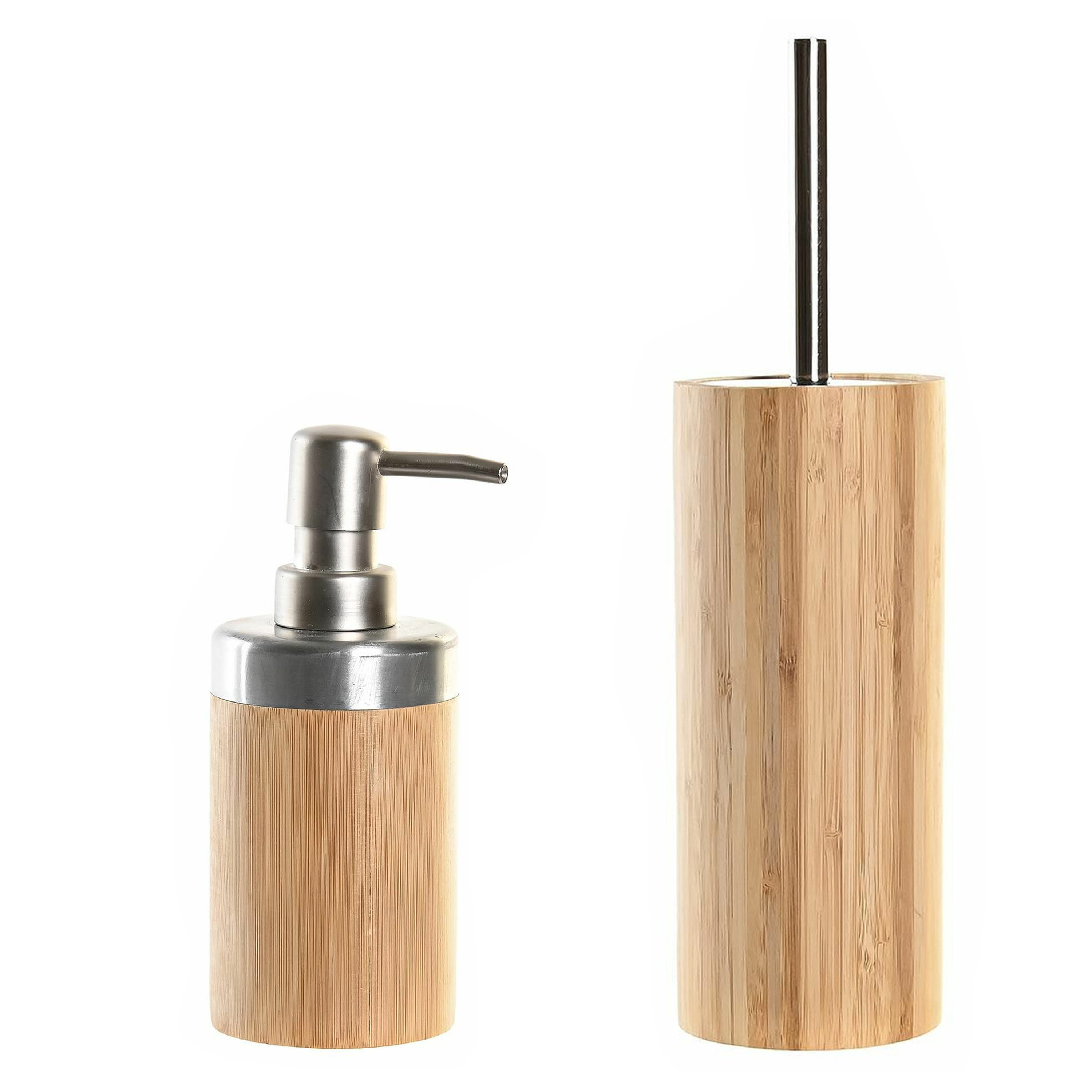 Toiletborstel met houder 38 cm en zeeppompje 300 ml bamboe/metaal -