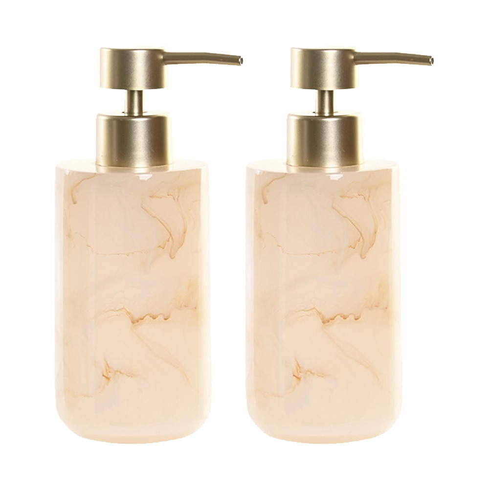 2x stuks zeeppompje/dispenser marmer look polyresin creme roze 17 cm -