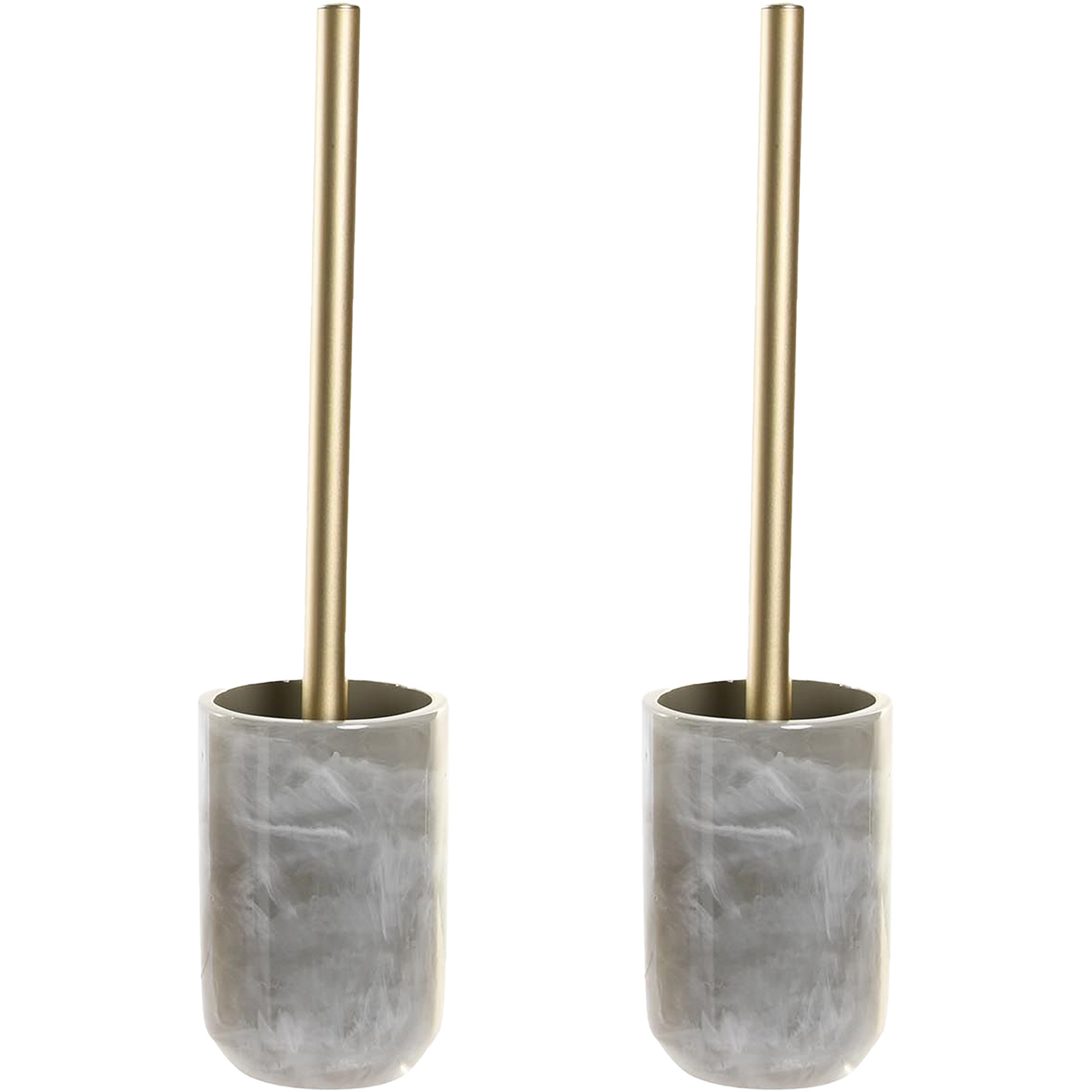 2x stuks toiletborstel met houder marmer look polyresin grijs 37 cm -