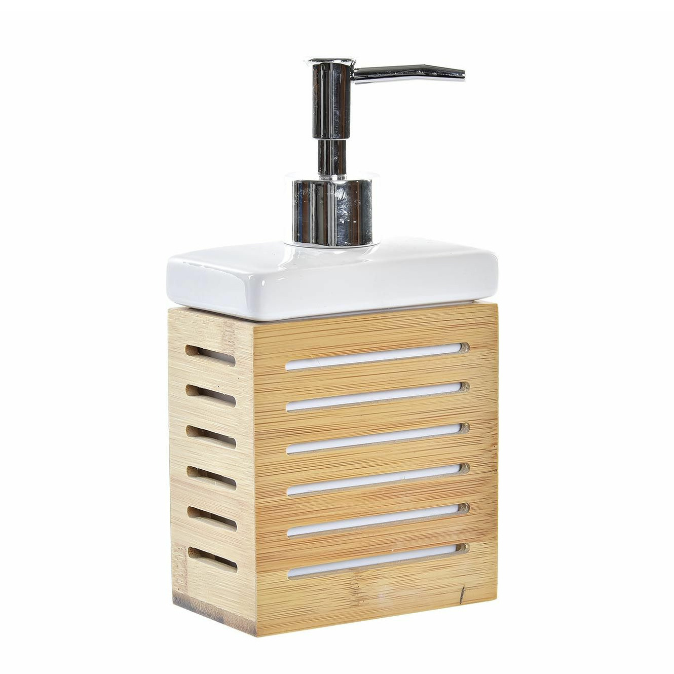 Zeeppompje/dispenser bamboe hout/wit 300 ml - 10 x 19 cm -