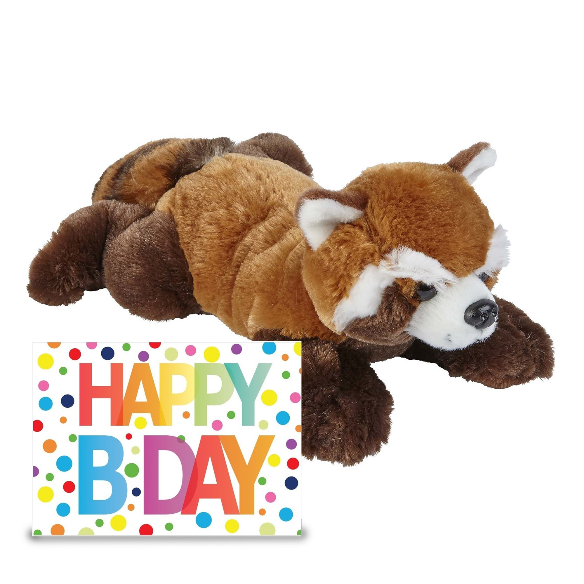 Verjaardag cadeau rode panda 25 cm met XL Happy Birthday wenskaart -