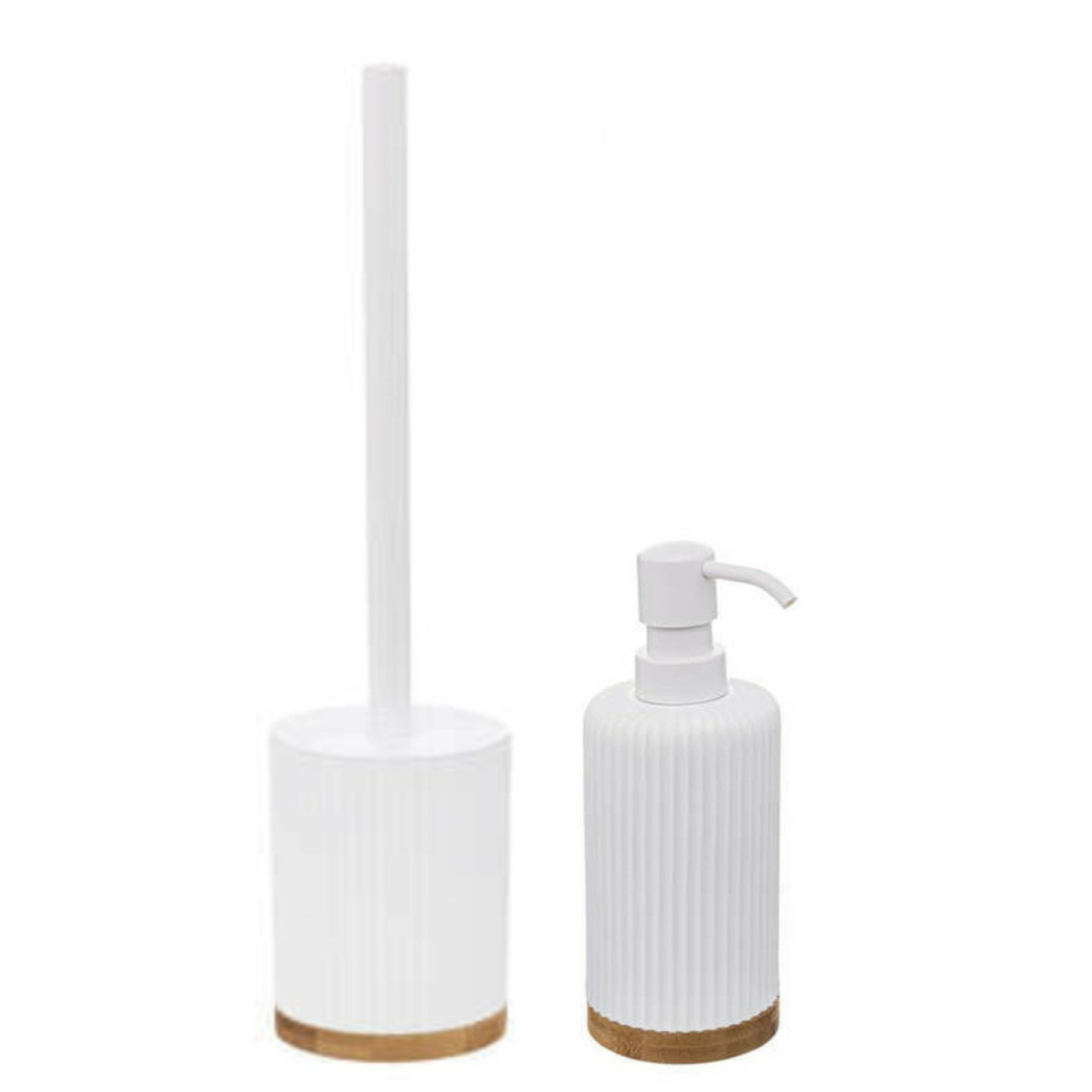 Toiletborstel met houder wit 40 cm met zeeppompje 270 ml polyresin -