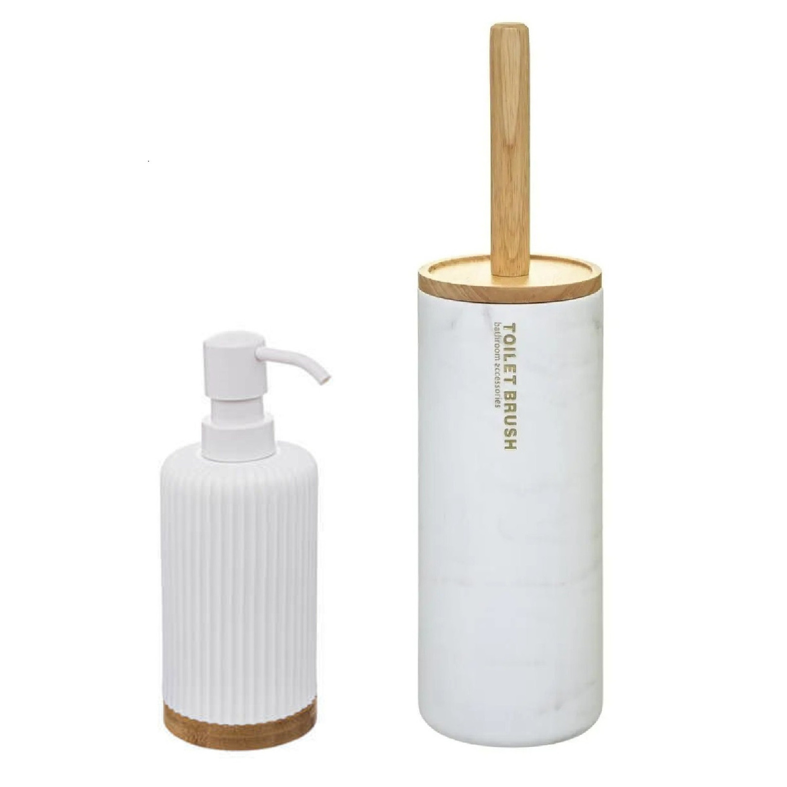 WC-/toiletborstel en houder kunststof wit met zeeppompje 270 ml -