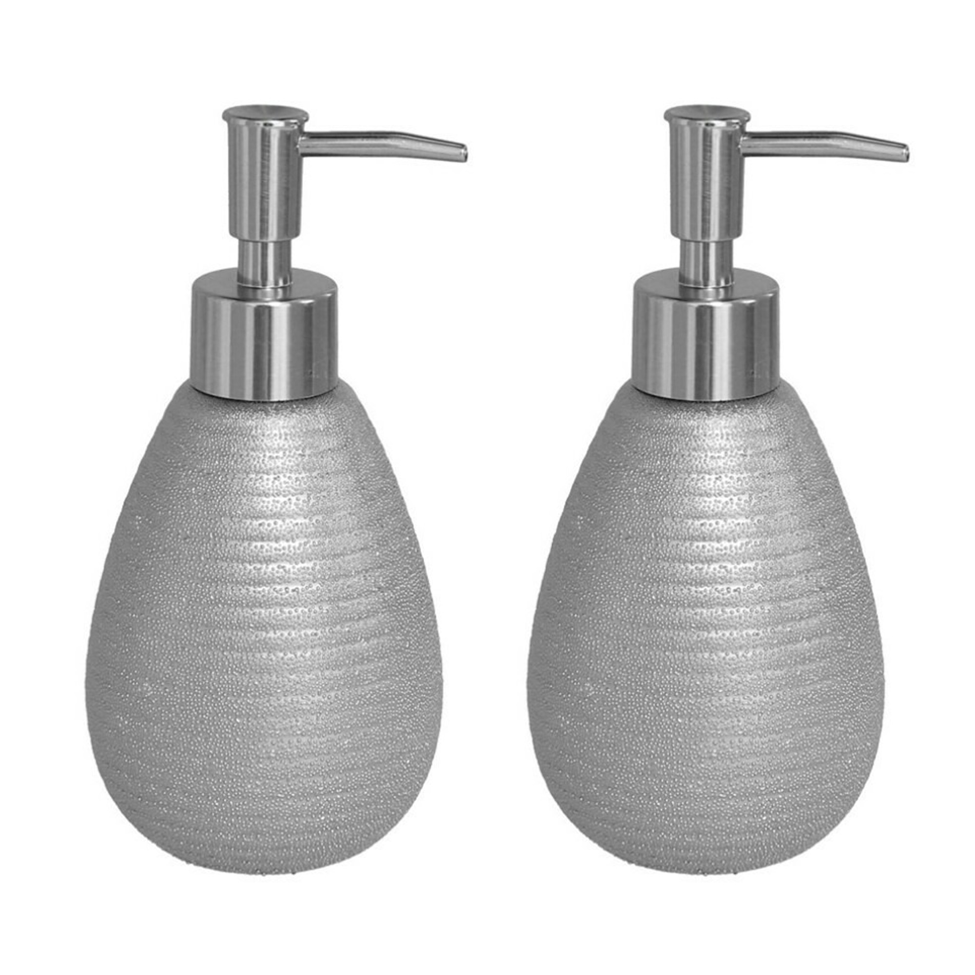 2x stuks zeeppompje/dispenser zilver glanzend polystone 8 x 17 cm -