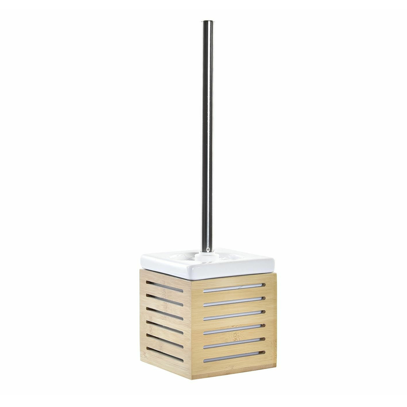 WC/Toiletborstel in houder bamboe hout/wit 37 x 11 cm -
