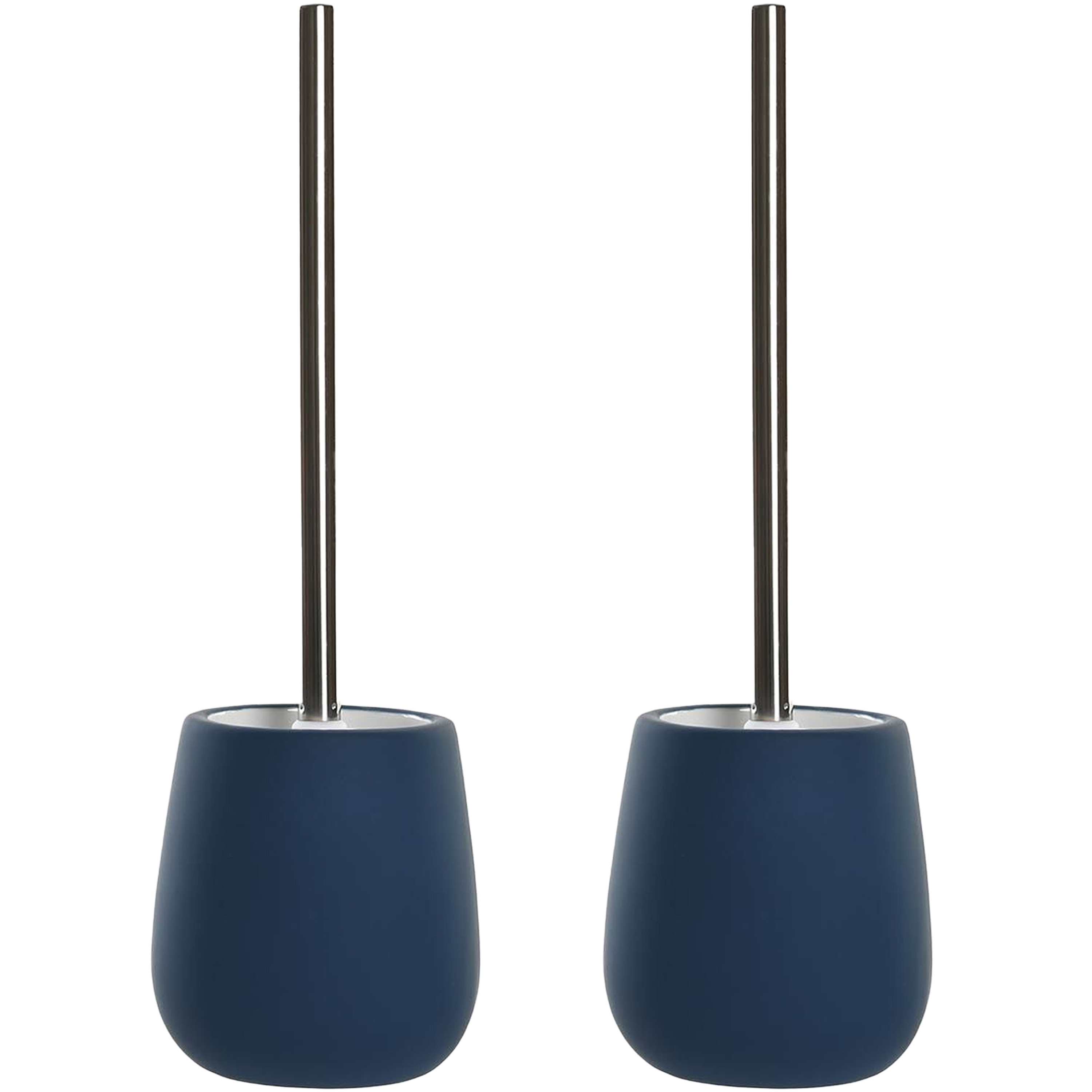 2x stuks toiletborstel met houder keramiek nachtblauw 39 cm -