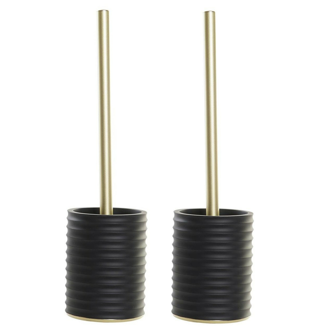 2x stuks WC/Toiletborstel in houder keramiek zwart/goud 38 x 13 cm -