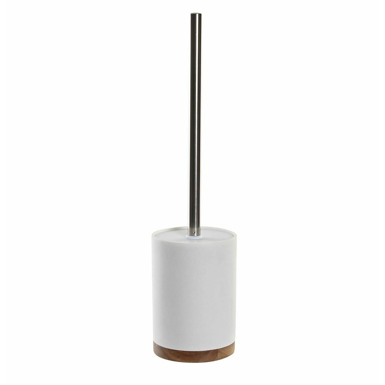 WC/Toiletborstel in houder wit keramiek/acacia hout - 41 x 10 cm -