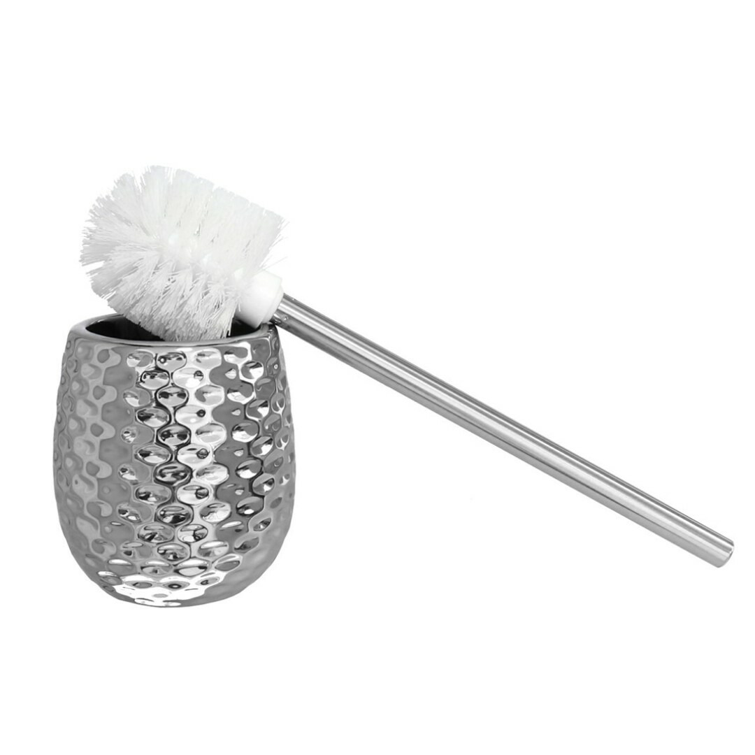 WC/Toiletborstel in houder - zilver - metaal - 40 cm -