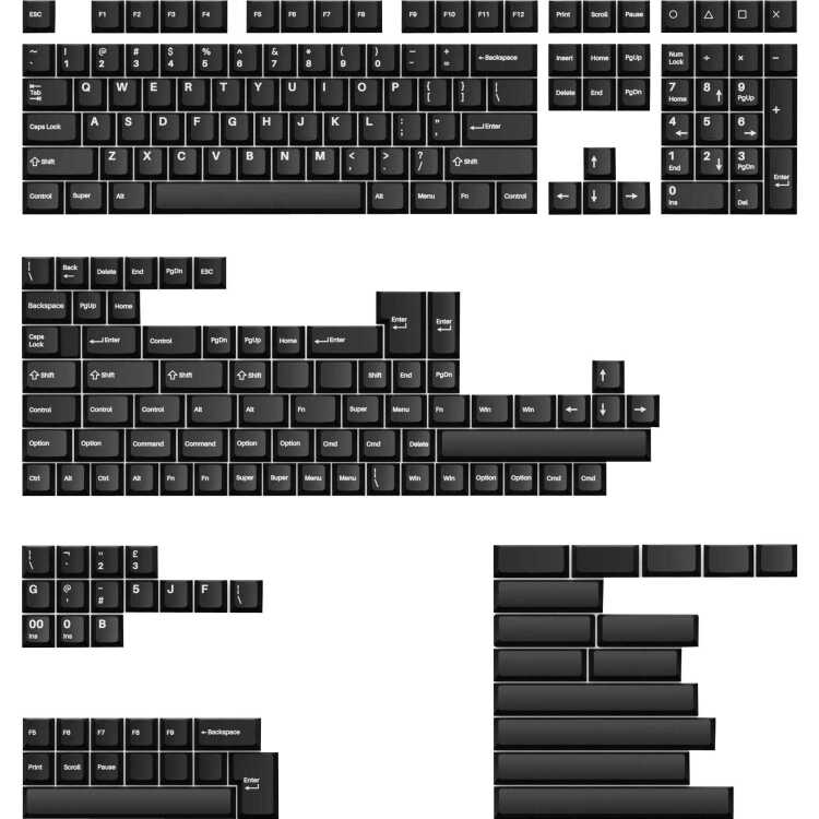 Keychron Cherry Profile Double-Shot PBT Full Keycap-Set - White on Black keycaps 219 Stuks, ANSI & UK ISO Layout