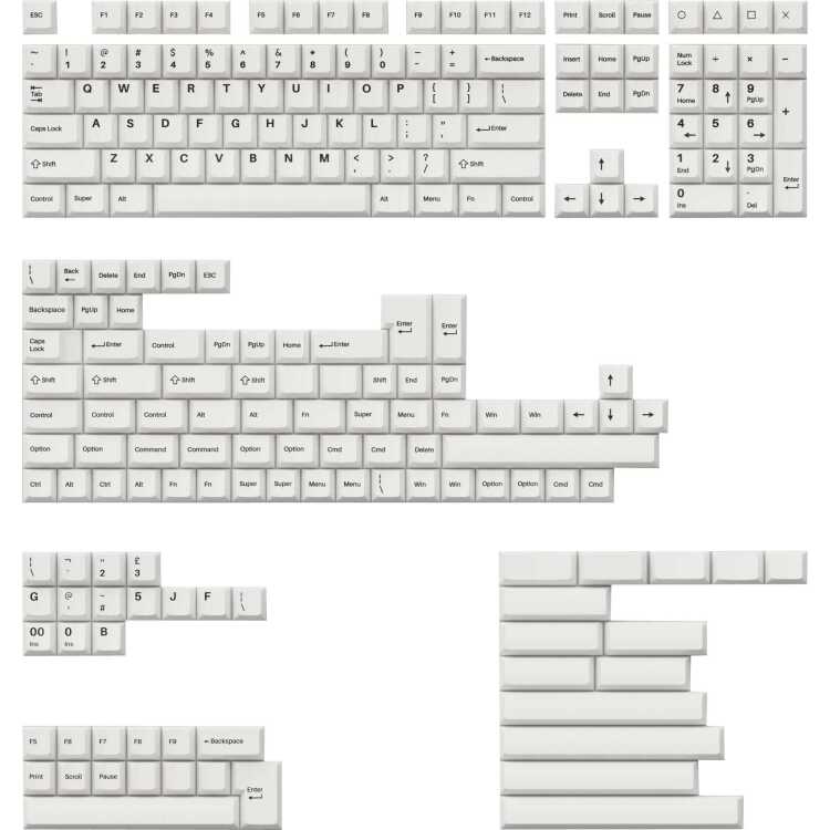 Keychron Cherry Profile Double-Shot PBT Full Keycap-Set - Black on White keycaps 219 Stuks, ANSI & UK ISO Layout