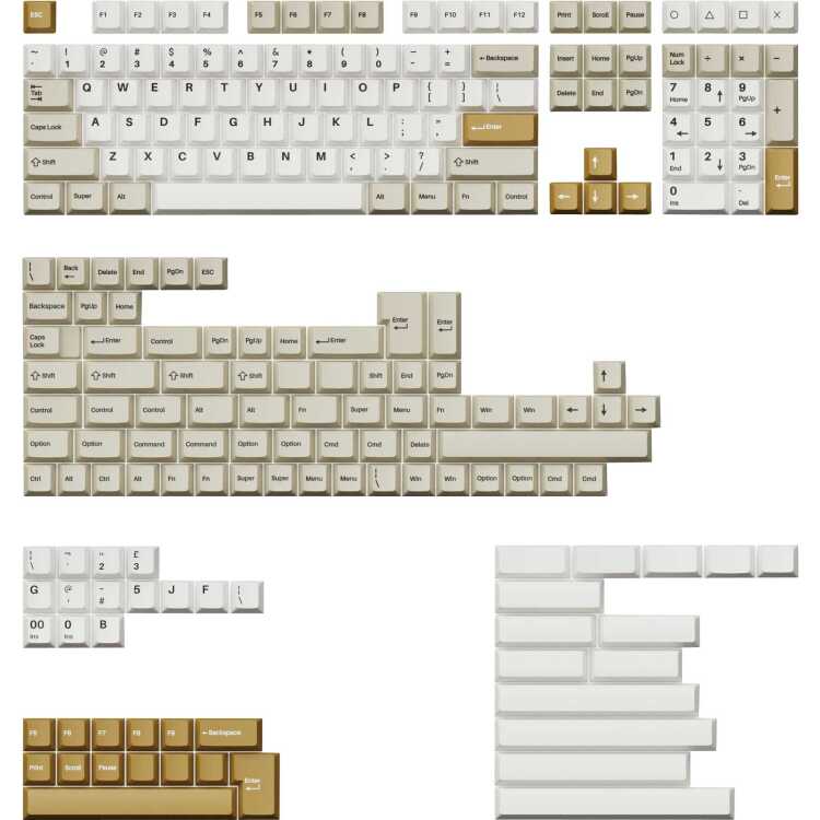 Keychron Cherry Profile Double-Shot PBT Full Keycap-Set - Camel keycaps 219 Stuks, ANSI & UK ISO Layout