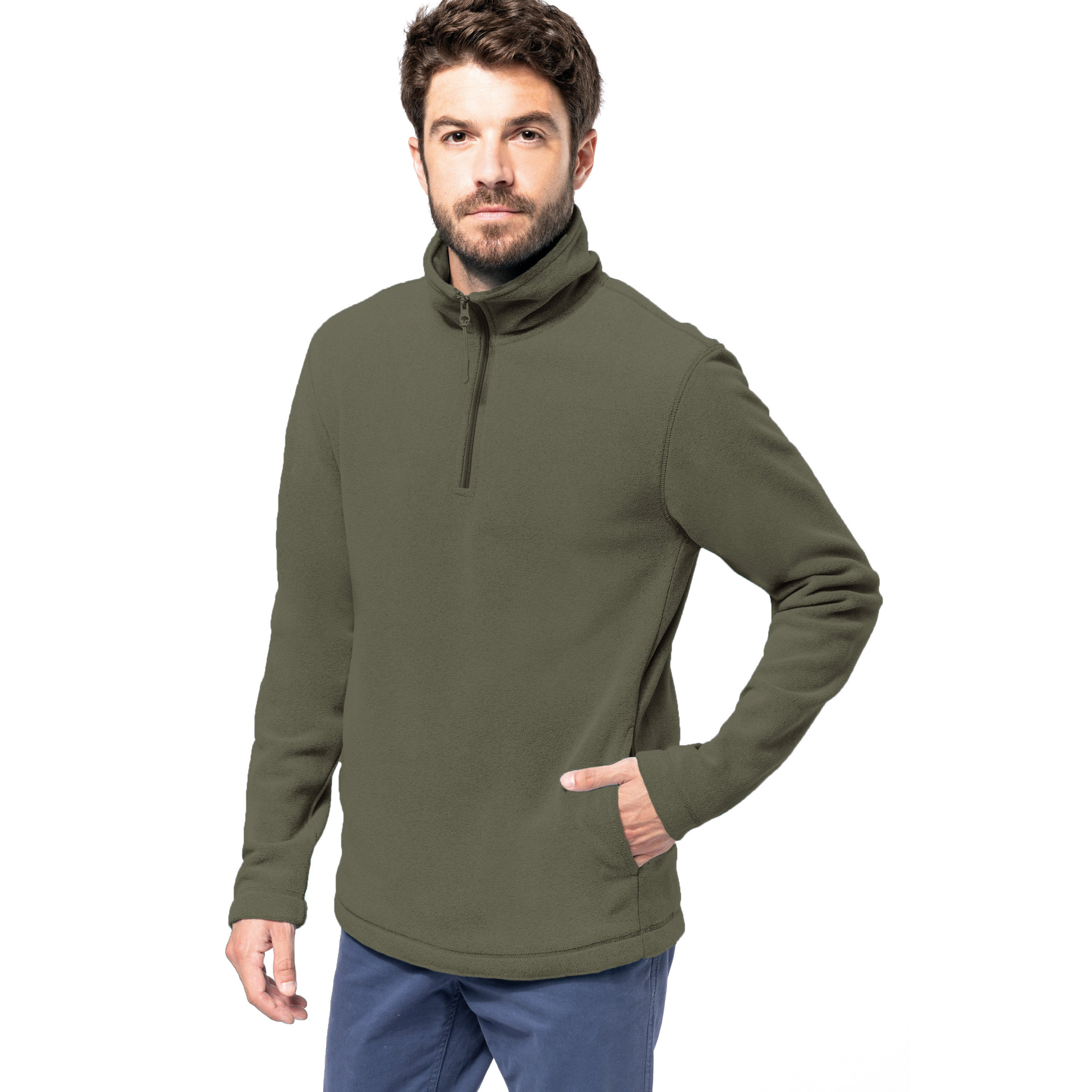 Fleece trui - leger groen - warme sweater - voor heren - polyester 2XL -