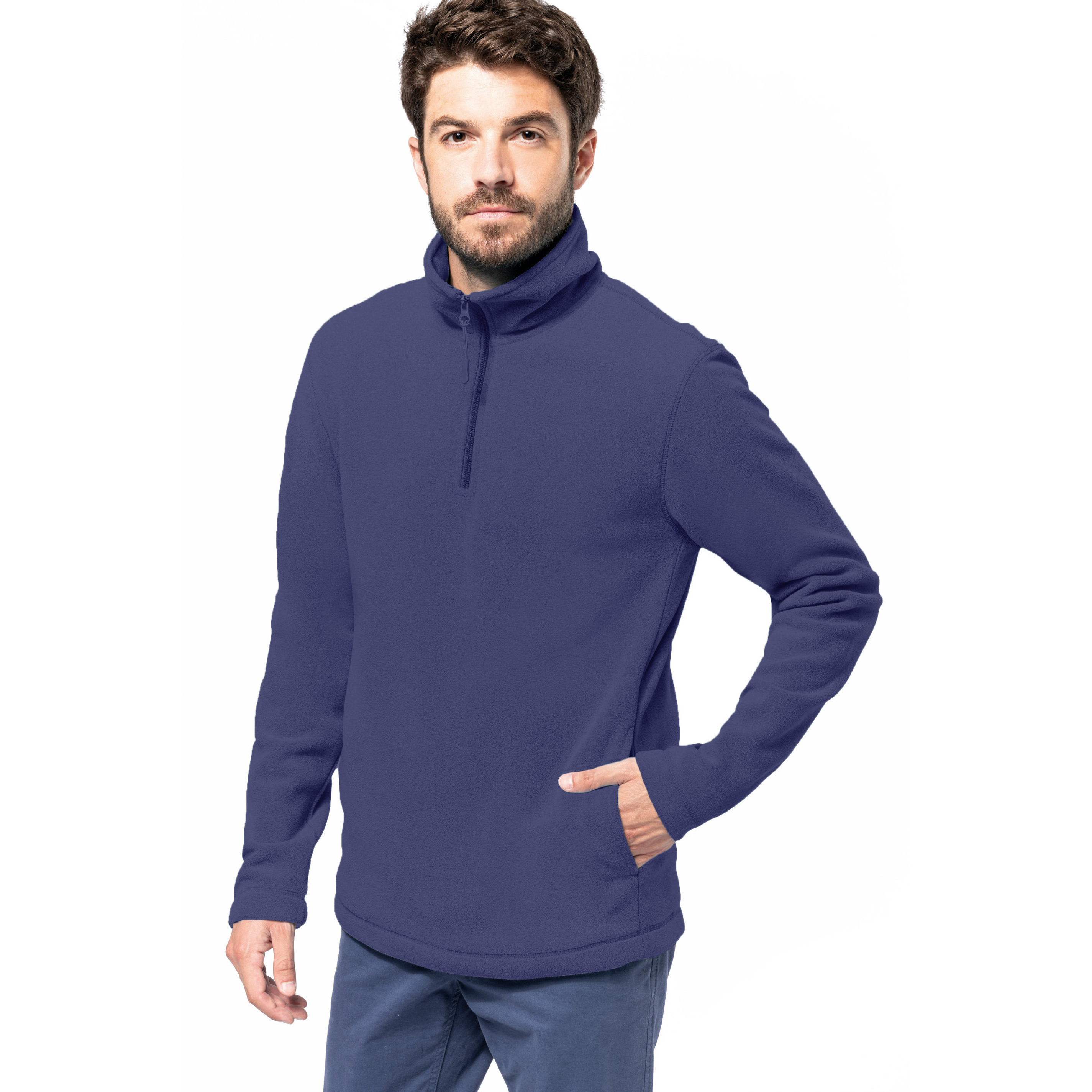 Fleece trui - marine blauw - warme sweater - voor heren - polyester L -