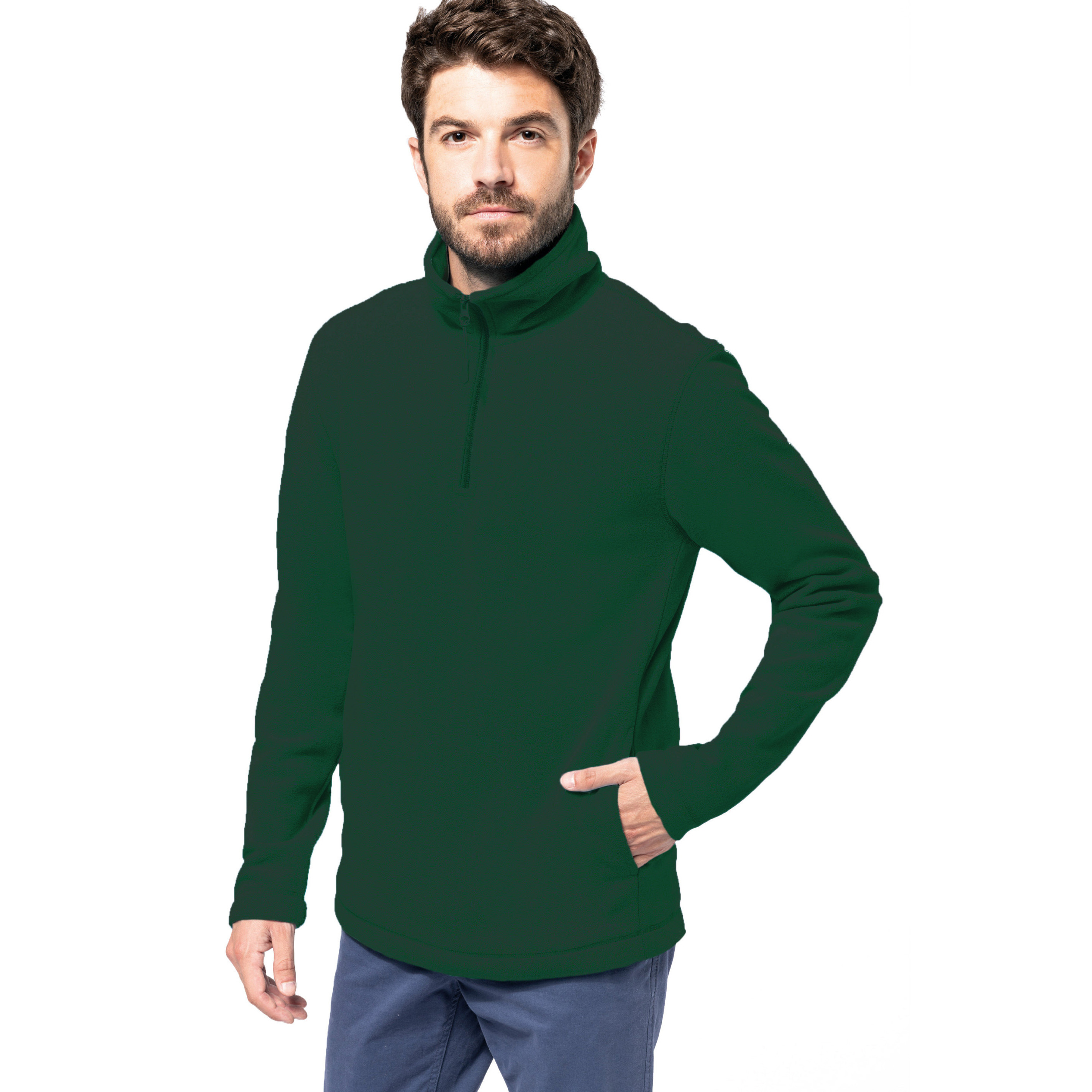 Fleece trui - donkergroen - warme sweater - voor heren - polyester L -