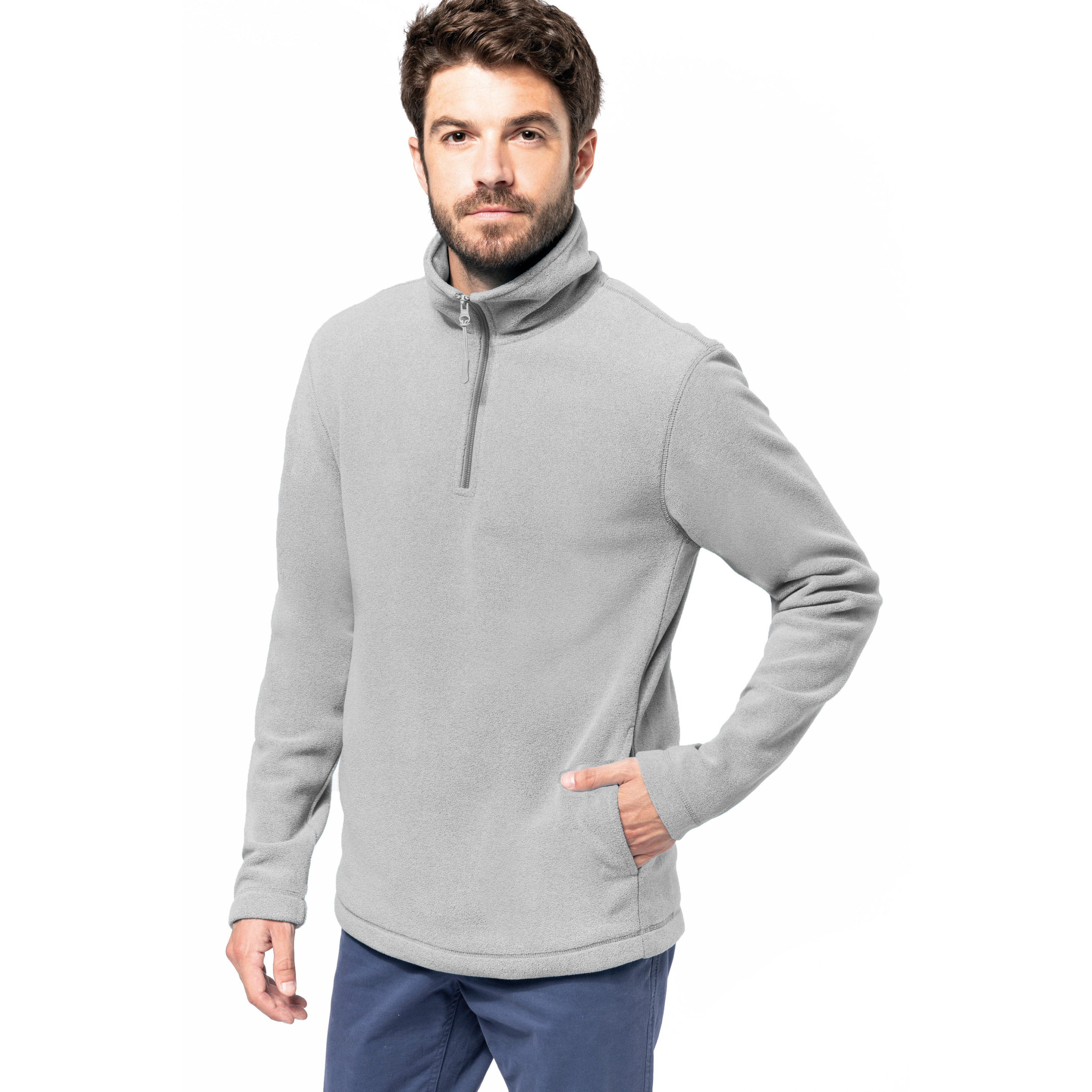 Fleece trui - lichtgrijs - warme sweater - voor heren - polyester XL -
