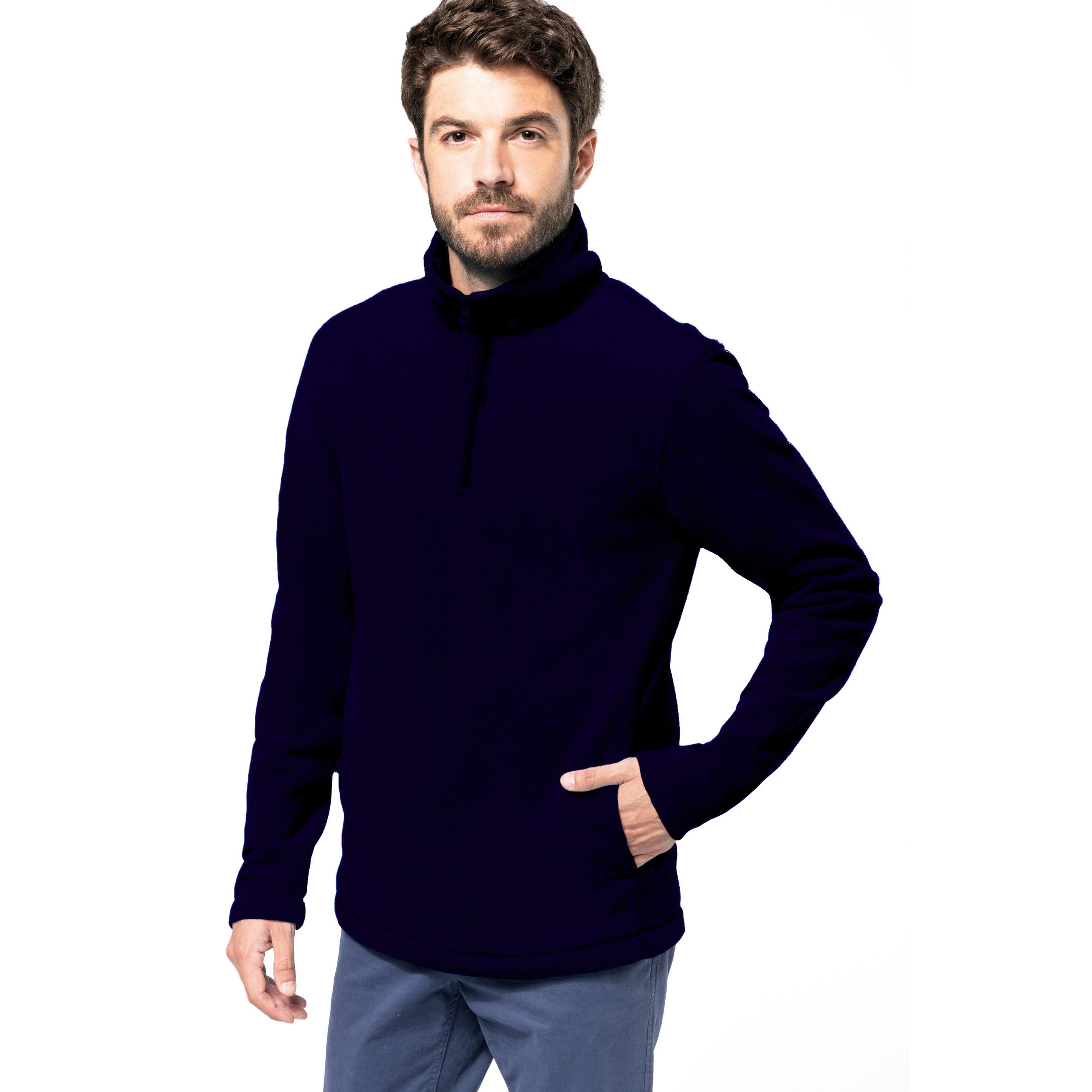 Fleece trui - navy blauw - warme sweater - voor heren - polyester L -