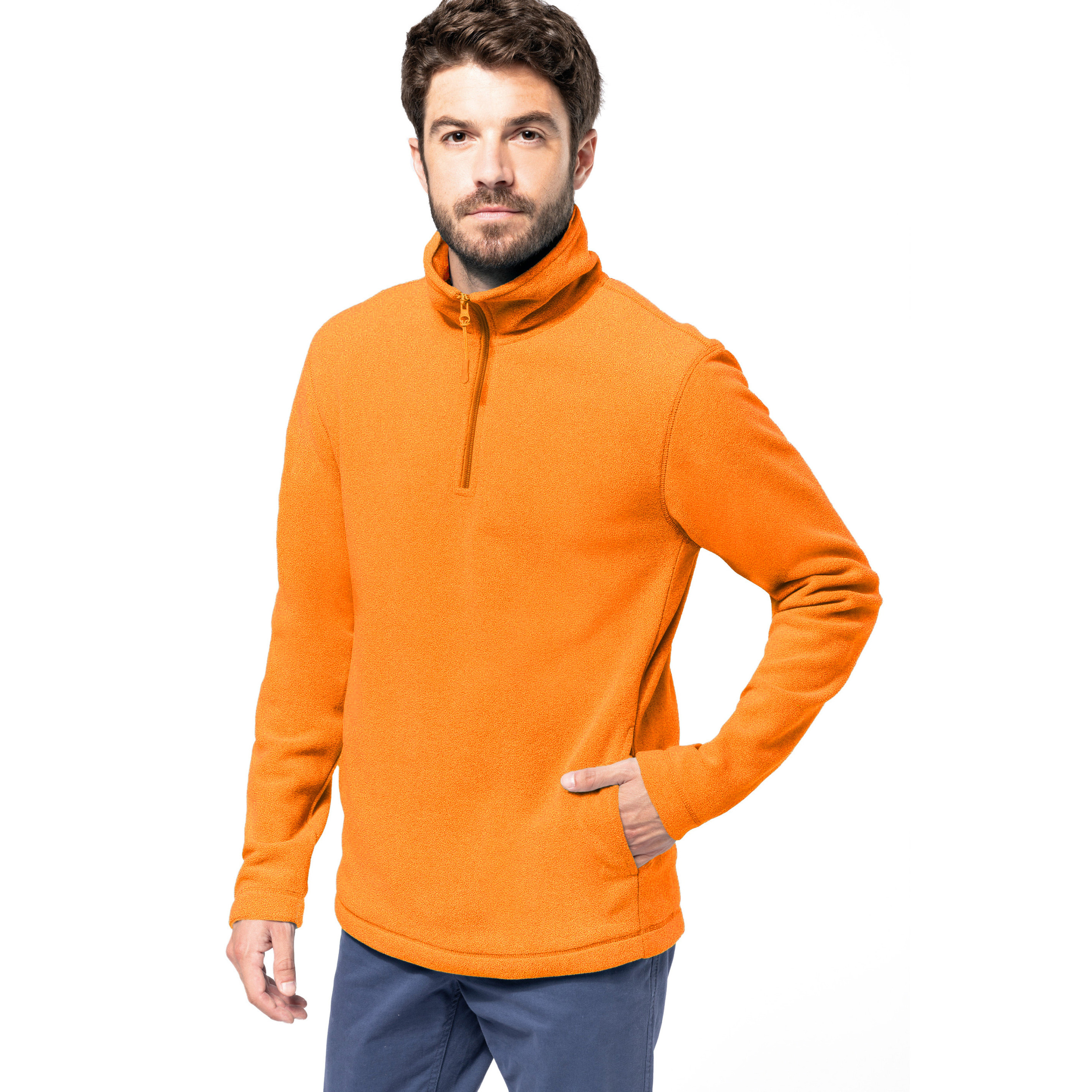 Fleece trui - oranje - Koningsdag - warme sweater - voor heren - polyester L -