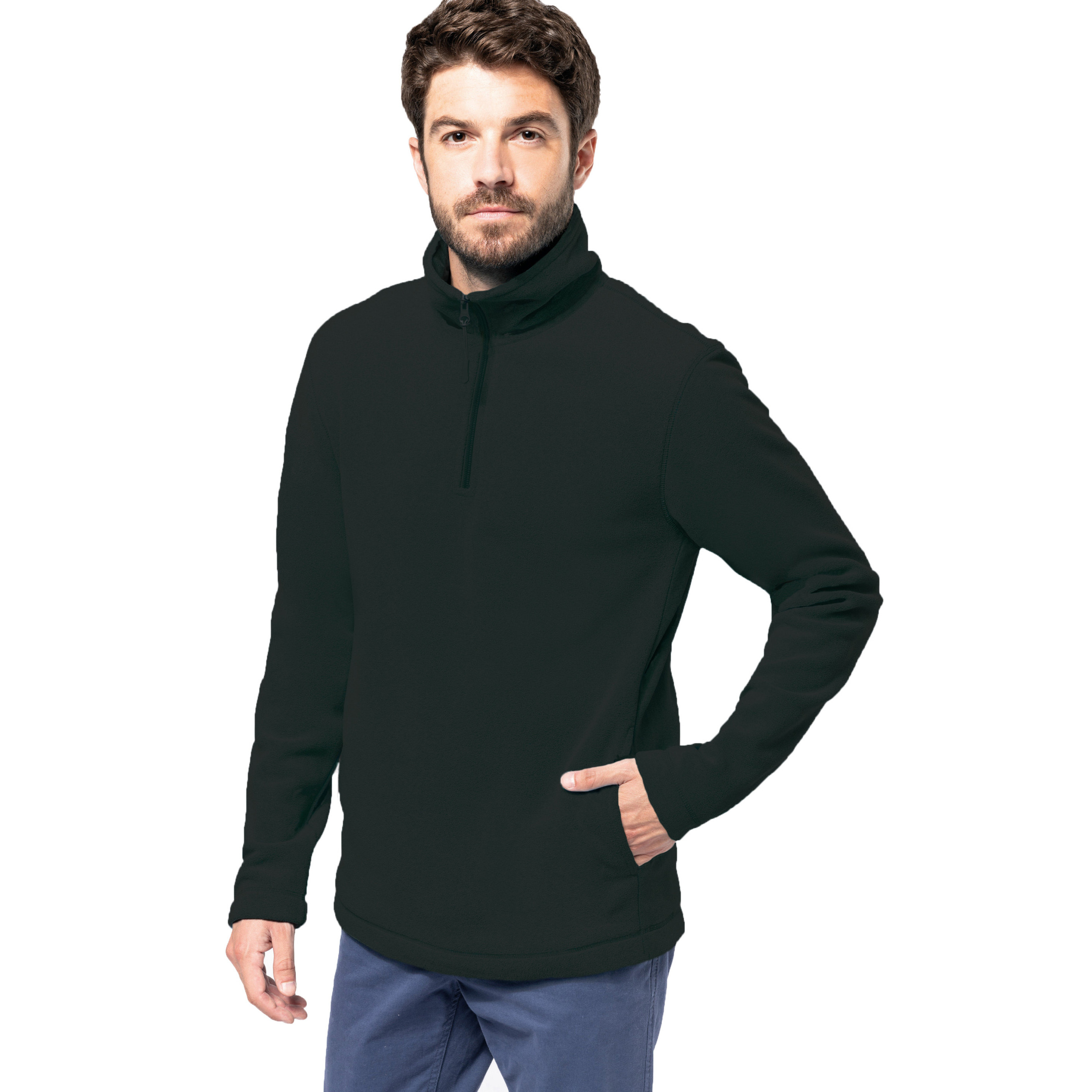 Fleece trui - zwart - warme sweater - voor heren - polyester 2XL -
