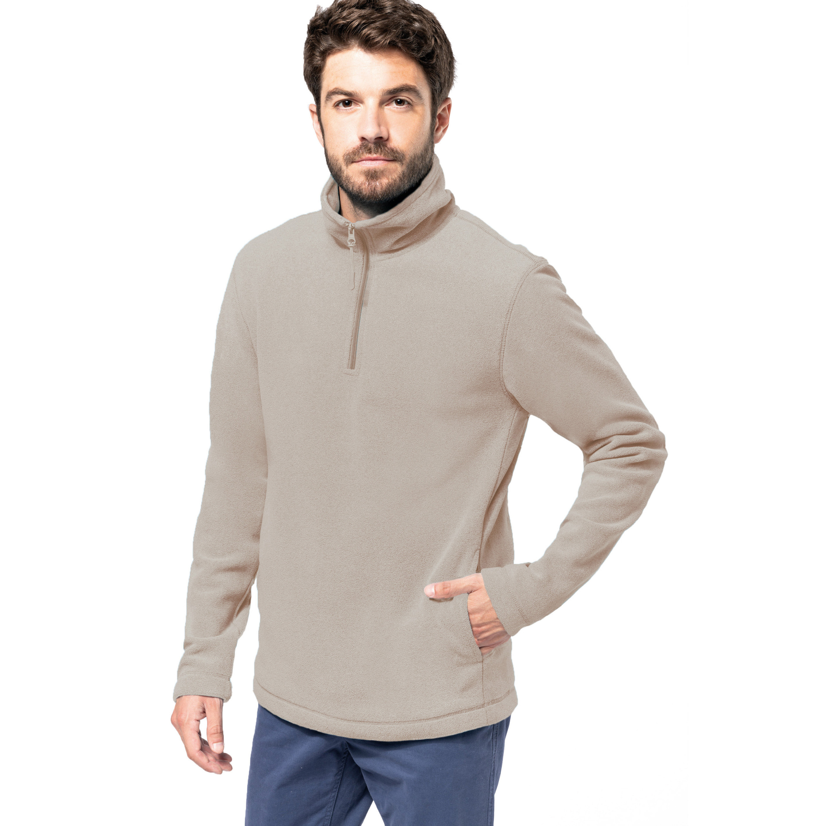 Fleece trui - beige - warme sweater - voor heren - polyester 2XL -