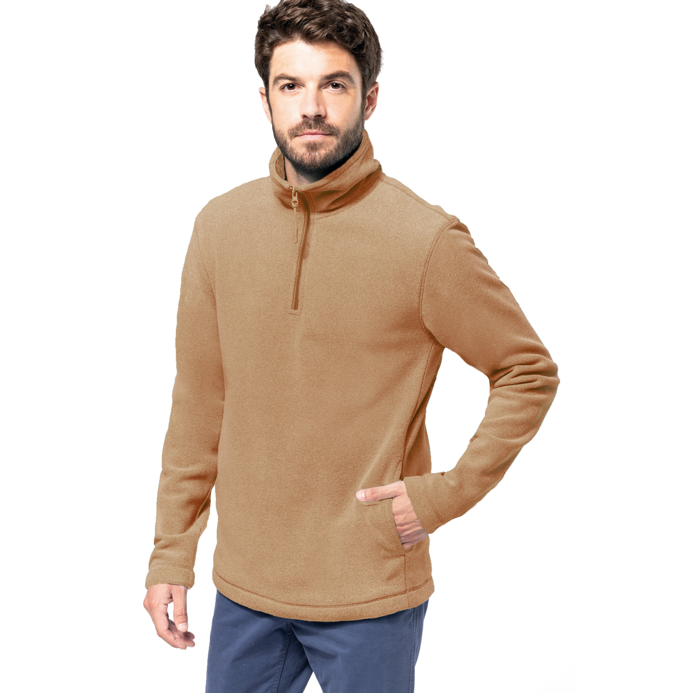Fleece trui - camel bruin - warme sweater - voor heren - polyester 2XL -