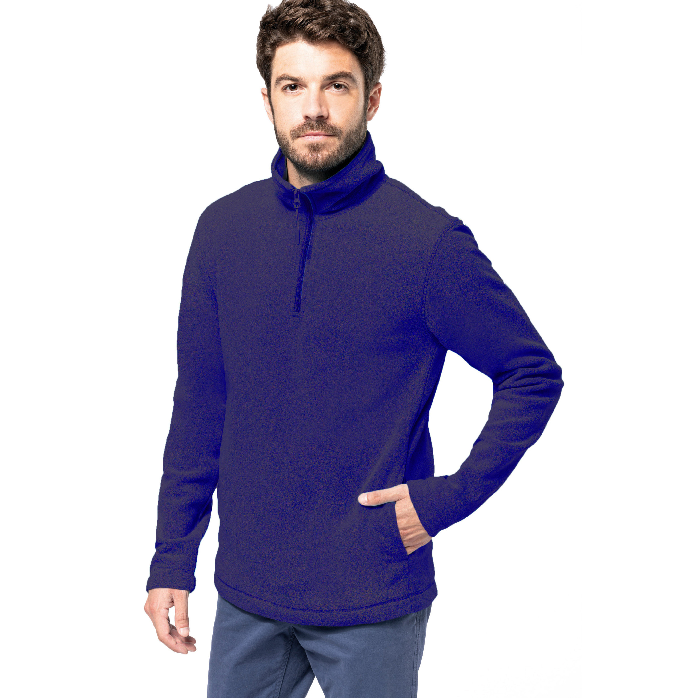 Fleece trui - indigo blauw - warme sweater - voor heren - polyester M -