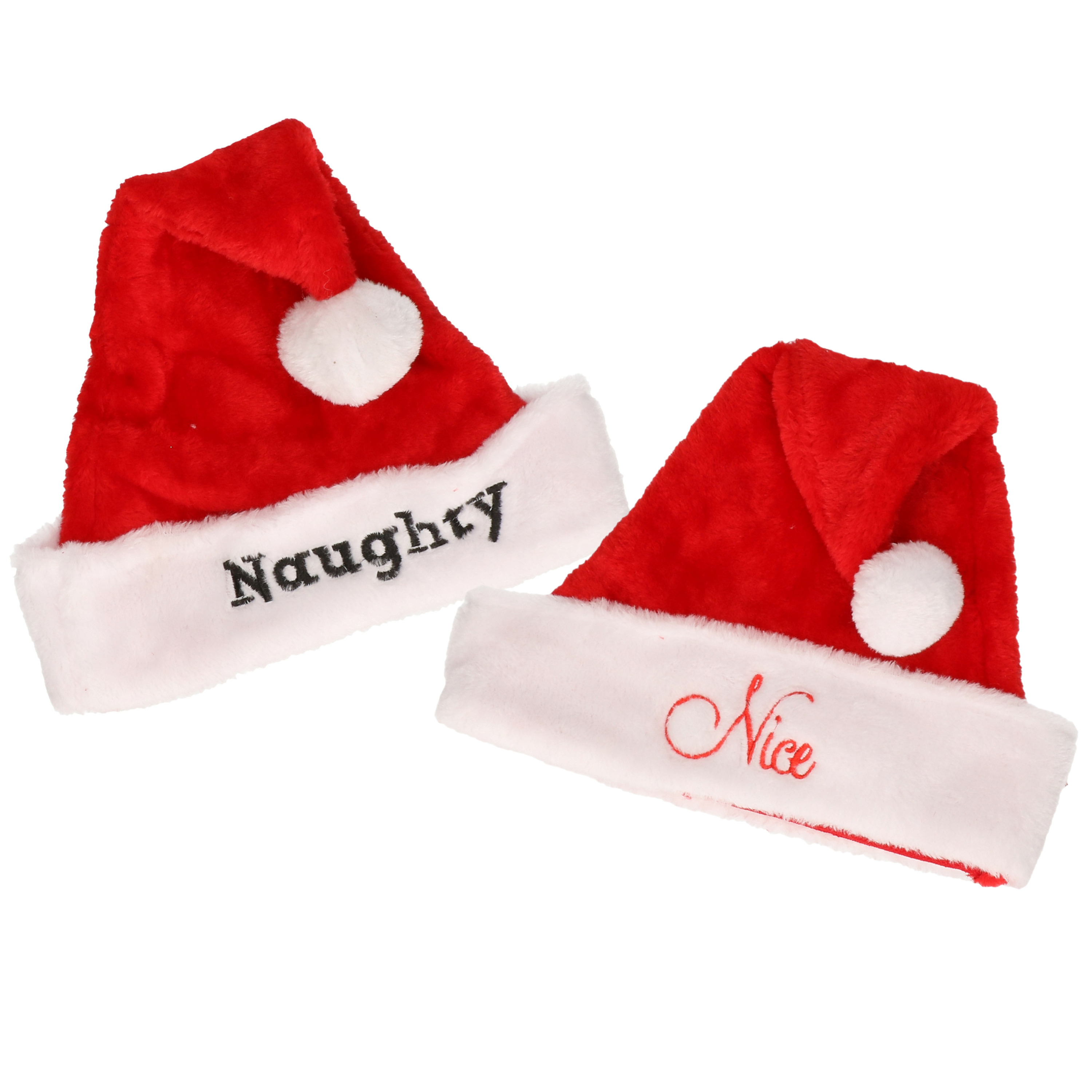 Kerstmutsen set - Nice en Naughty - voor volwassenen - pluche -