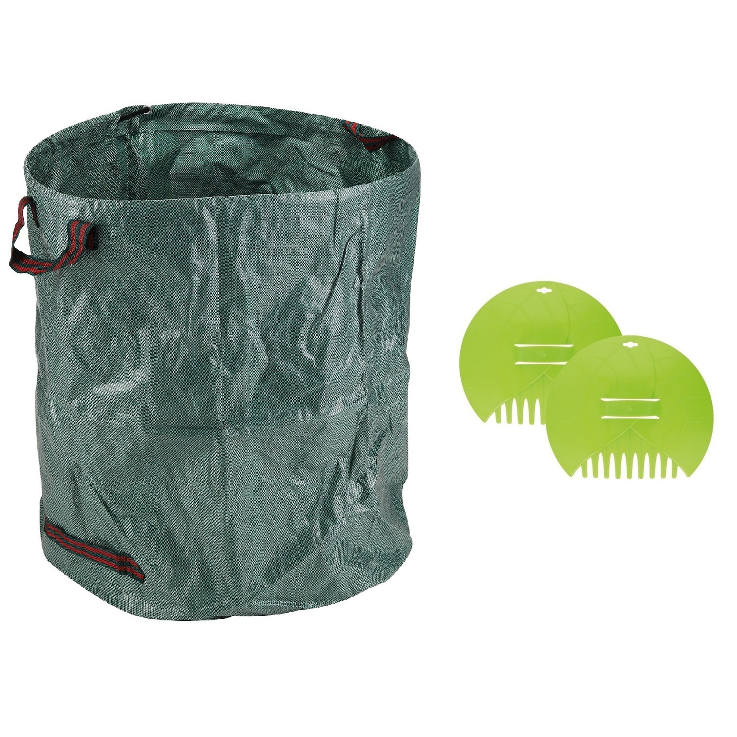 2 stuks kunststof bladgrijpers/handharken 39 cm met tuinafvalzak 272L voor tuinafval/bladeren -