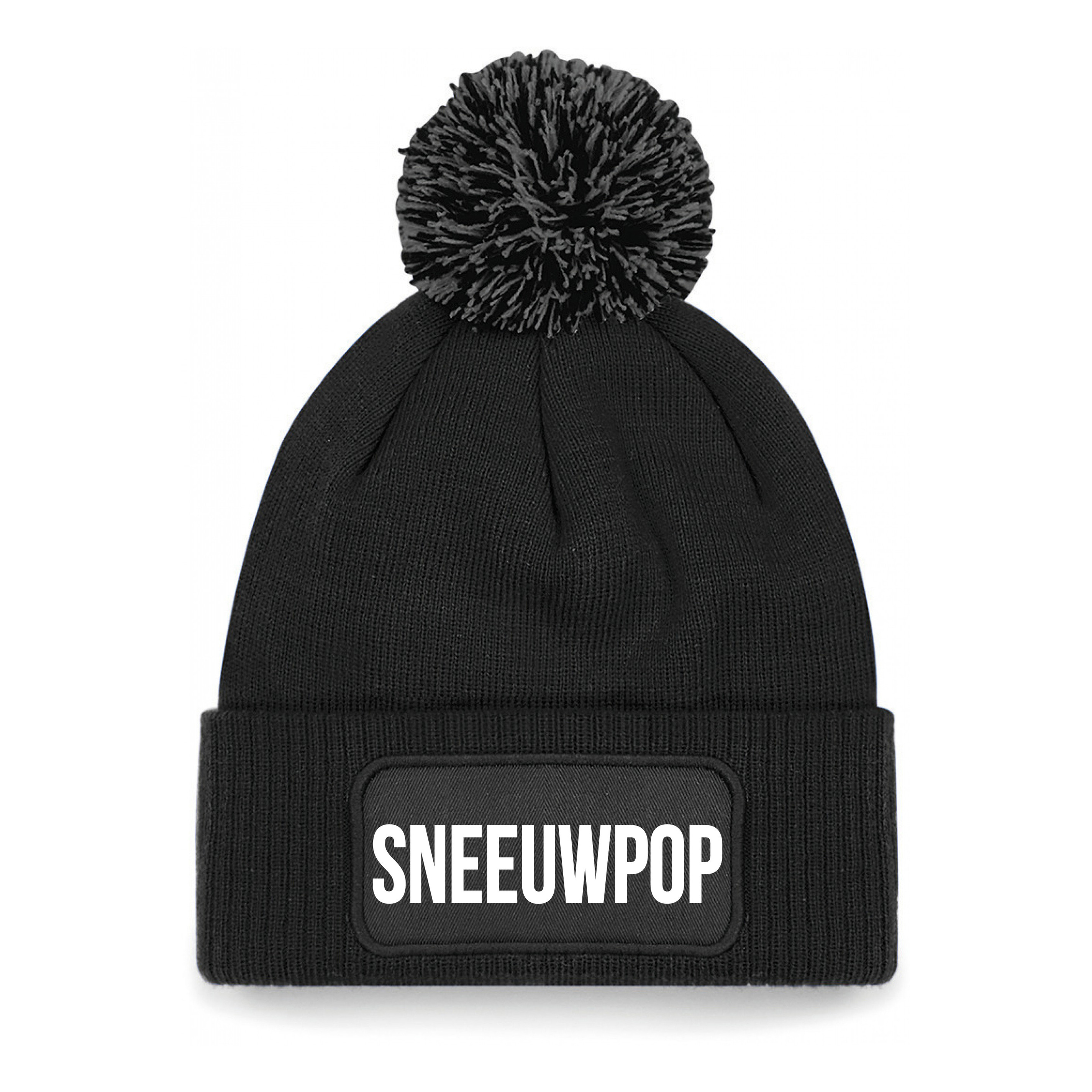 Sneeuwpop muts met pompon - unisex - one size - zwart - apres-ski muts One size -