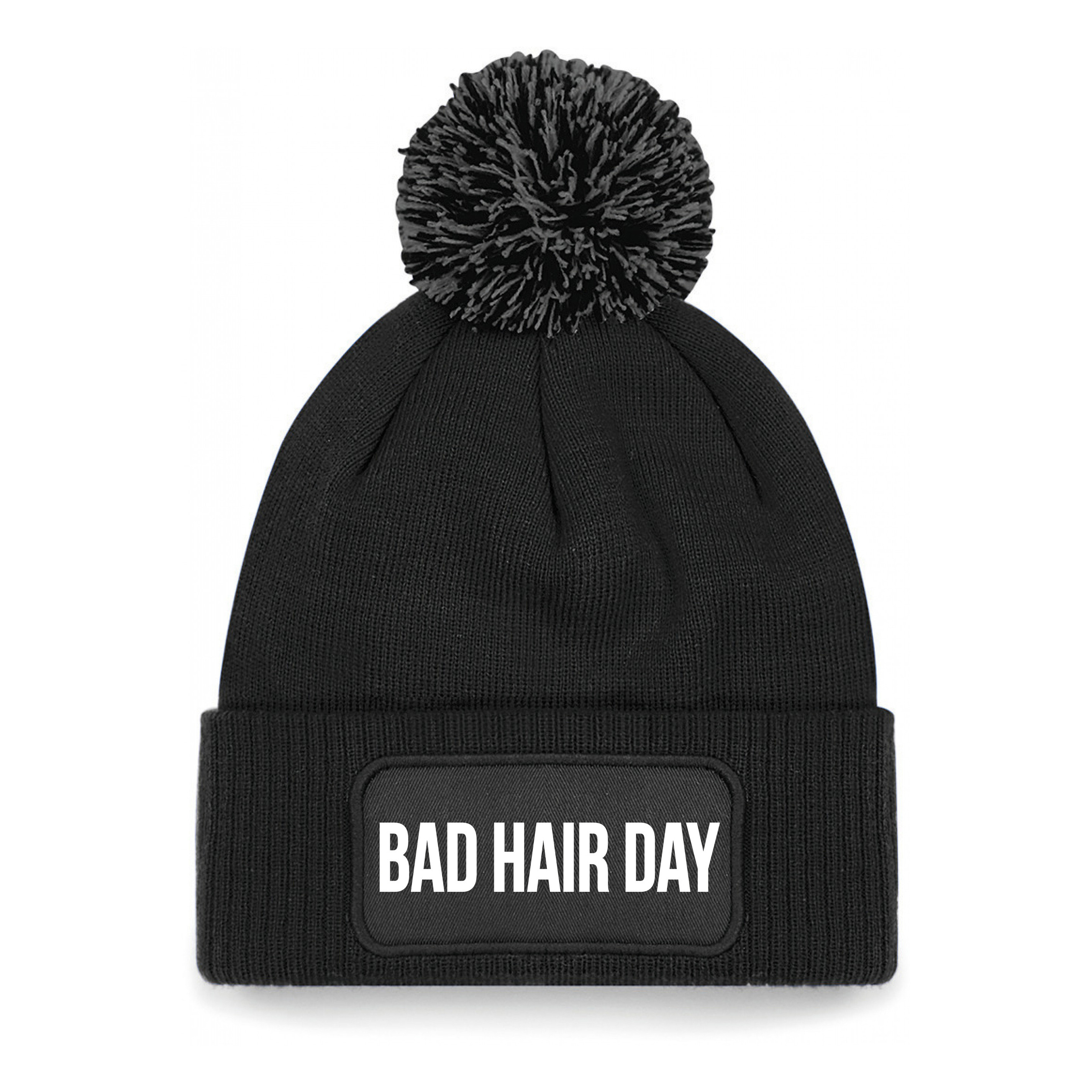 Bad hair day muts met pompon unisex one size - Zwart One size -