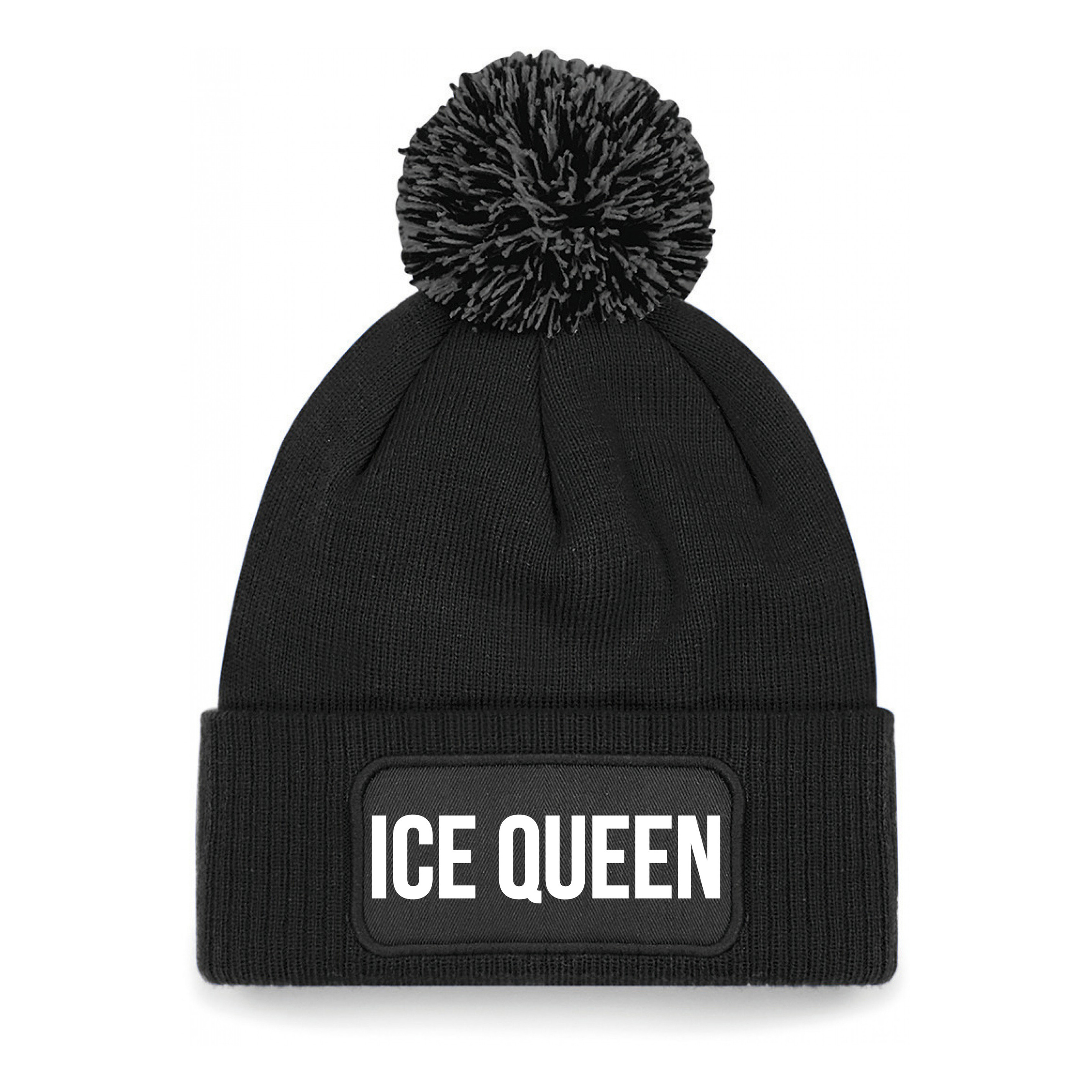 Ice queen muts met pompon unisex one size - Zwart One size -