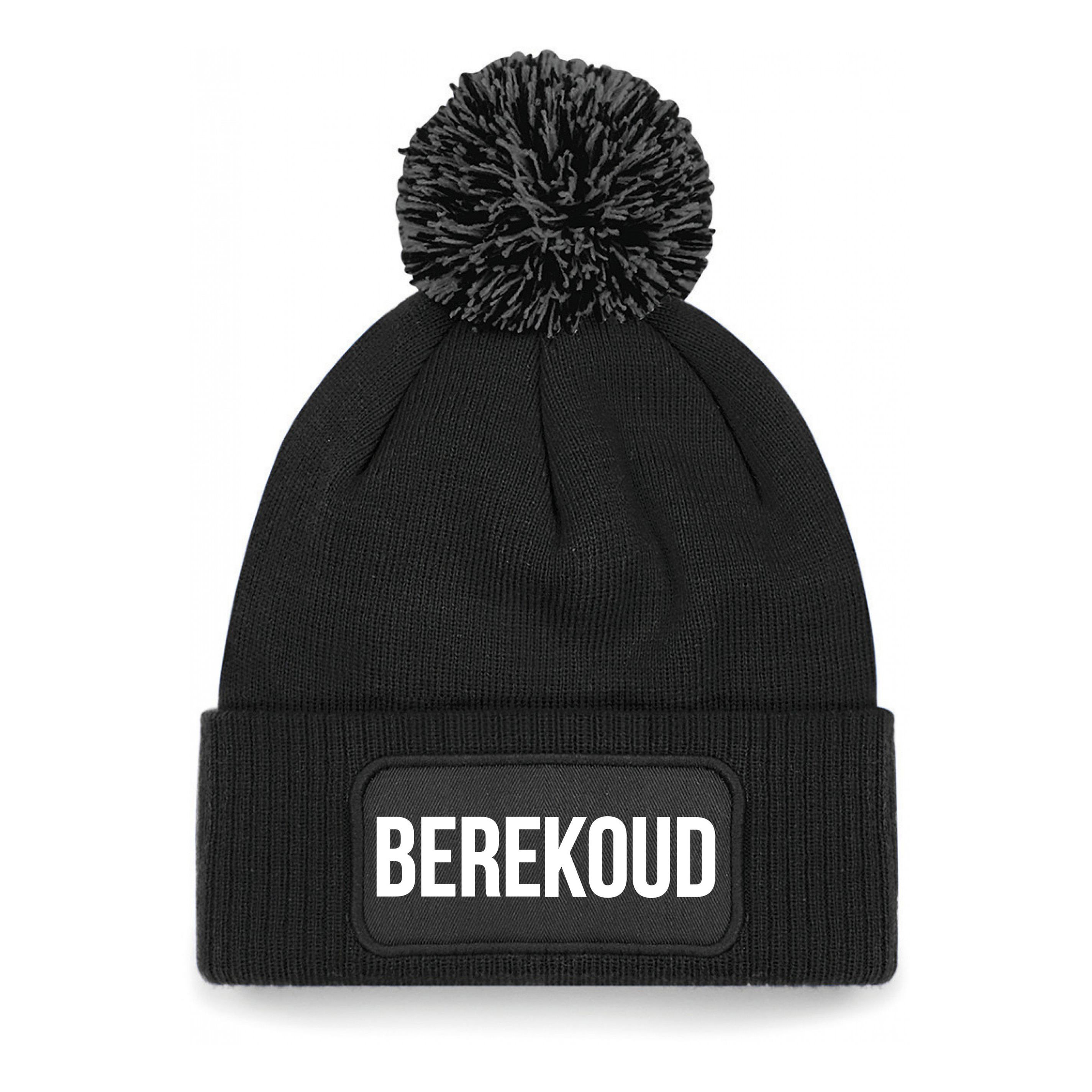 Berekoud muts met pompon - unisex - one size - zwart - apres-ski muts One size -
