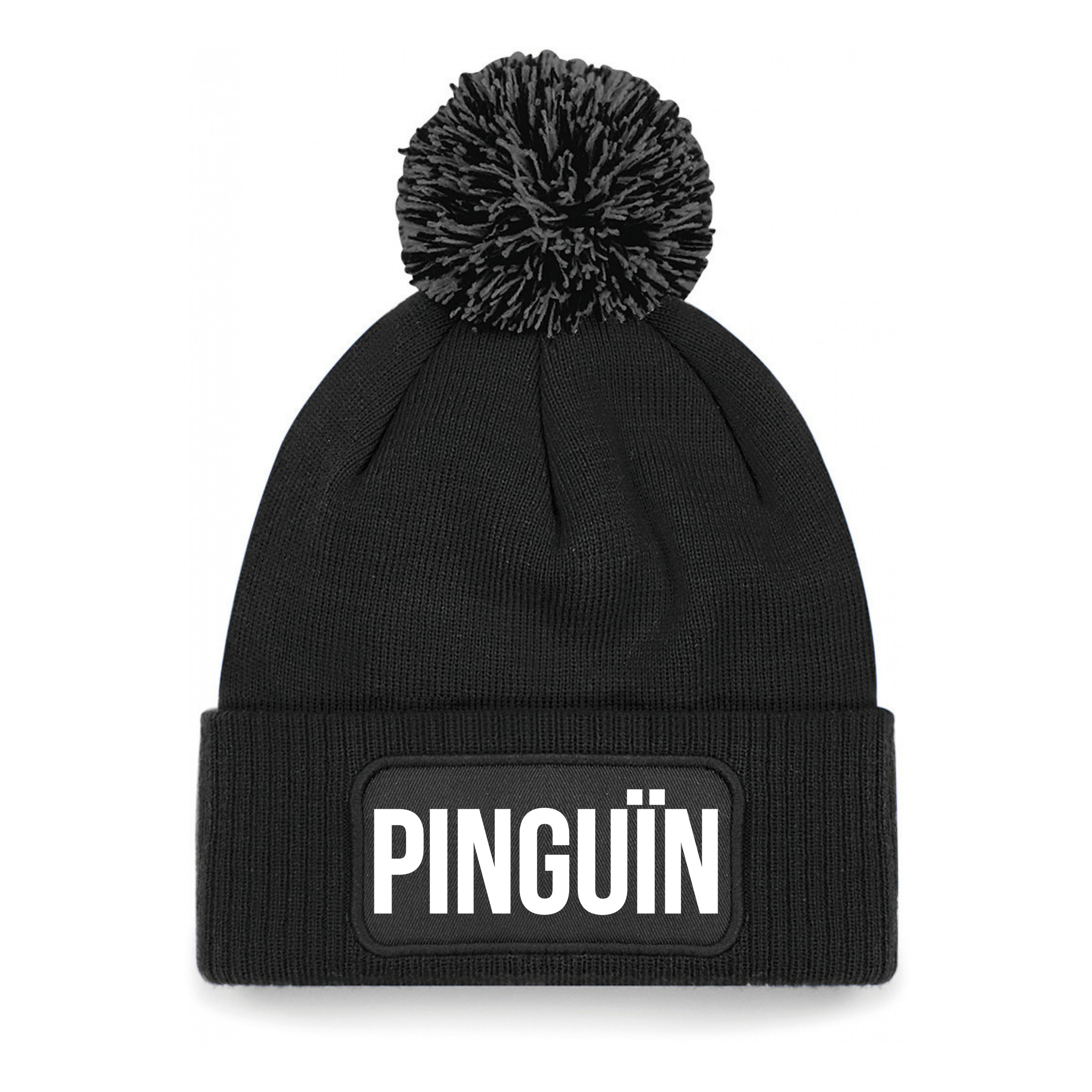Pinguin muts met pompon unisex one size - zwart One size -