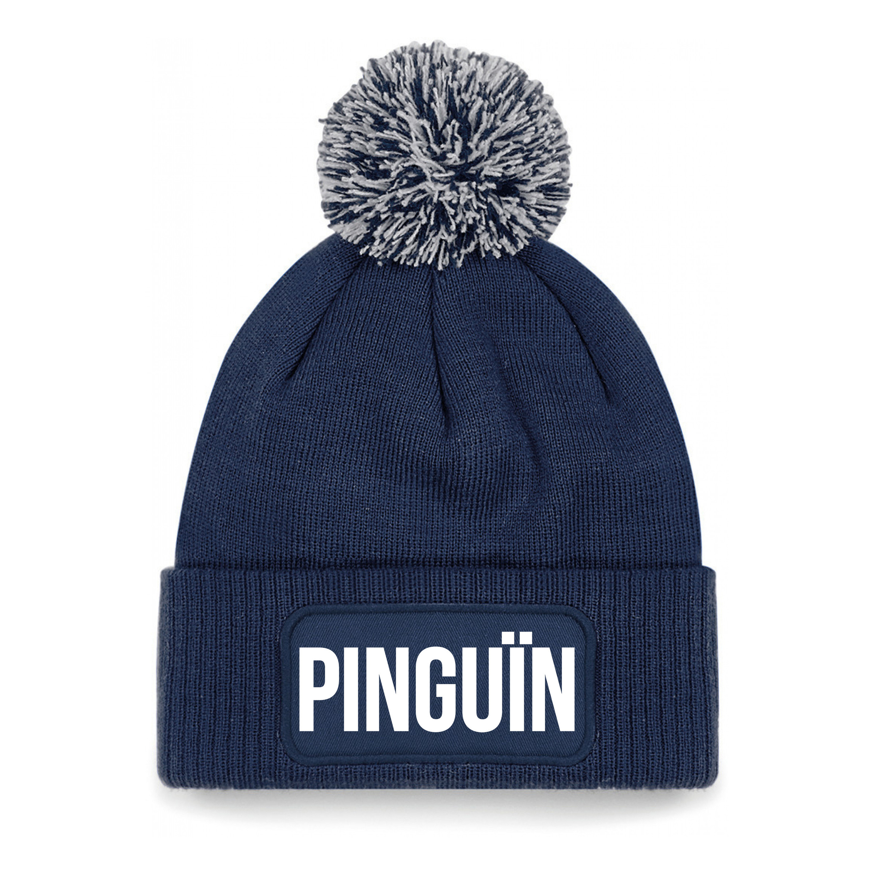 Pinguin muts met pompon unisex one size - Navy One size -