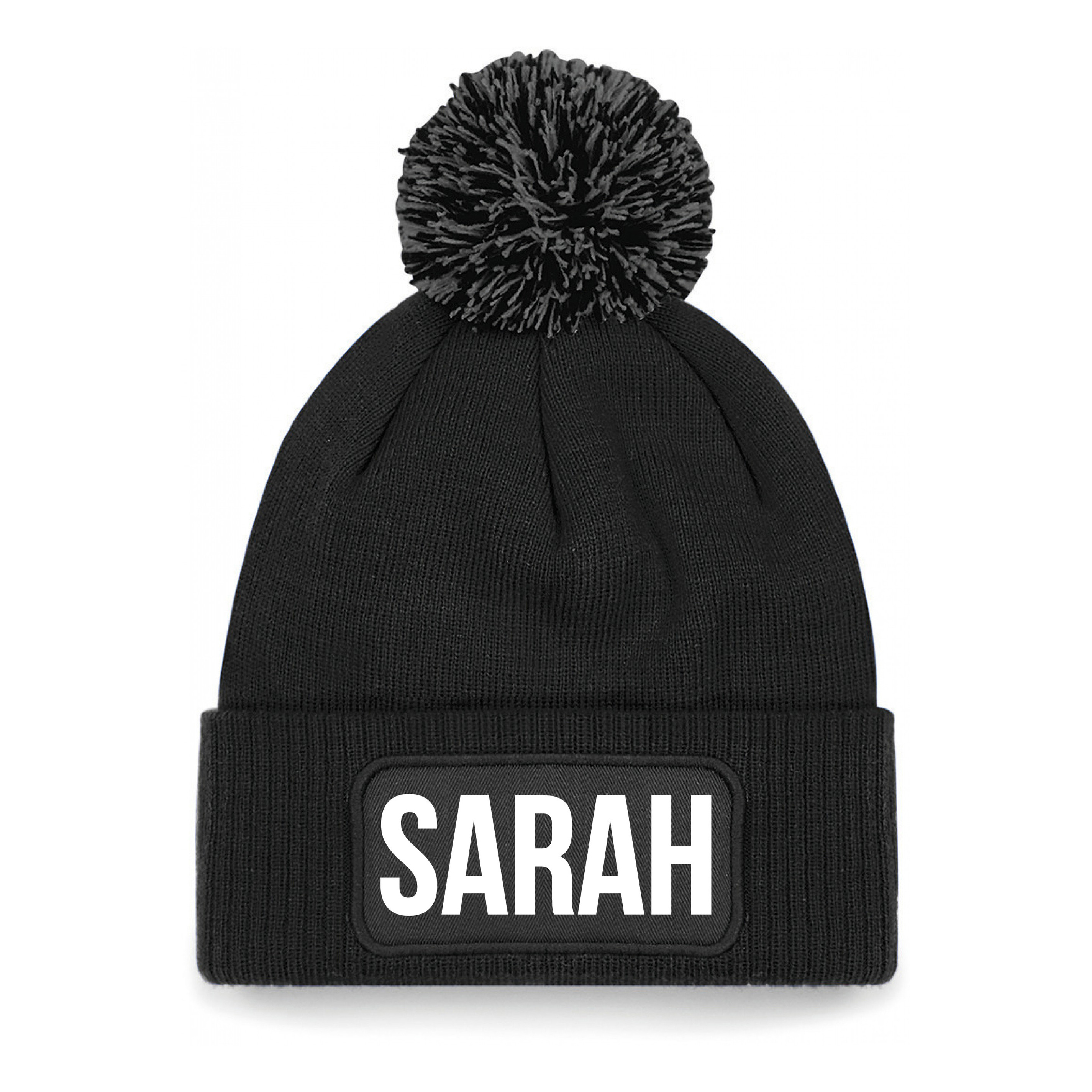 Sarah muts met pompon unisex one size - Zwart One size -