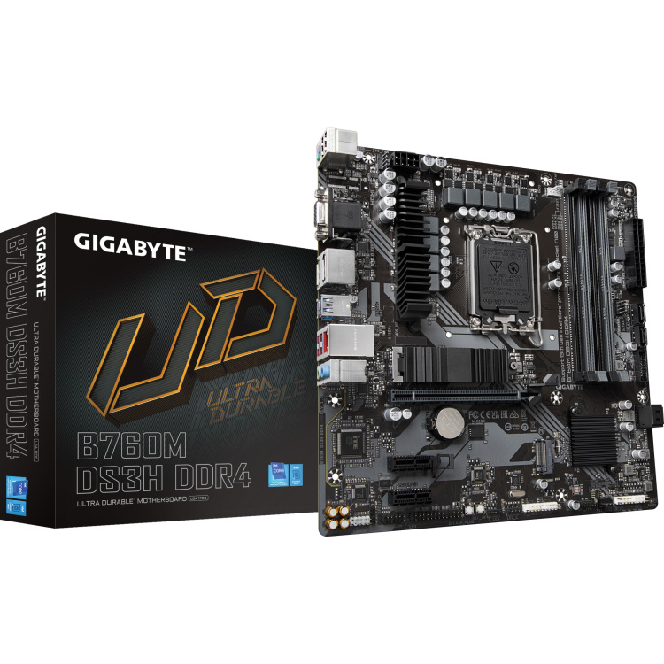 GIGABYTE B760M DS3H DDR4 moederbord RAID, 2.5 Gb-LAN, Sound, µATX