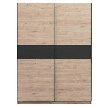 Schuifdeurkast Genua - eikenkleur/antraciet - 204x150x60 cm - Leen Bakker