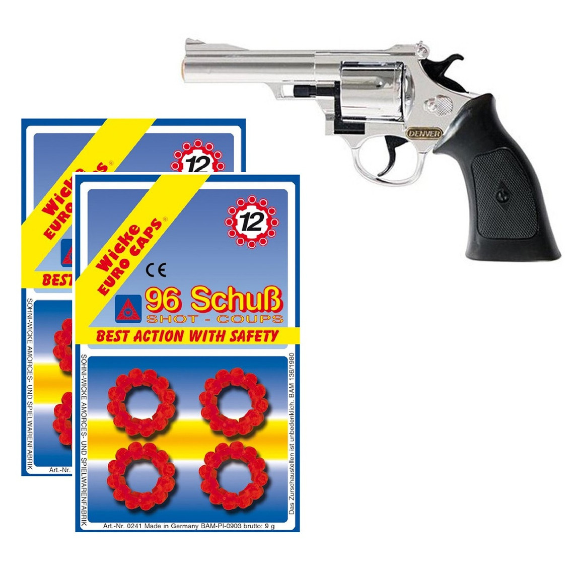 Speelgoed revolver pistool voor 12 plaffertjes schoten -