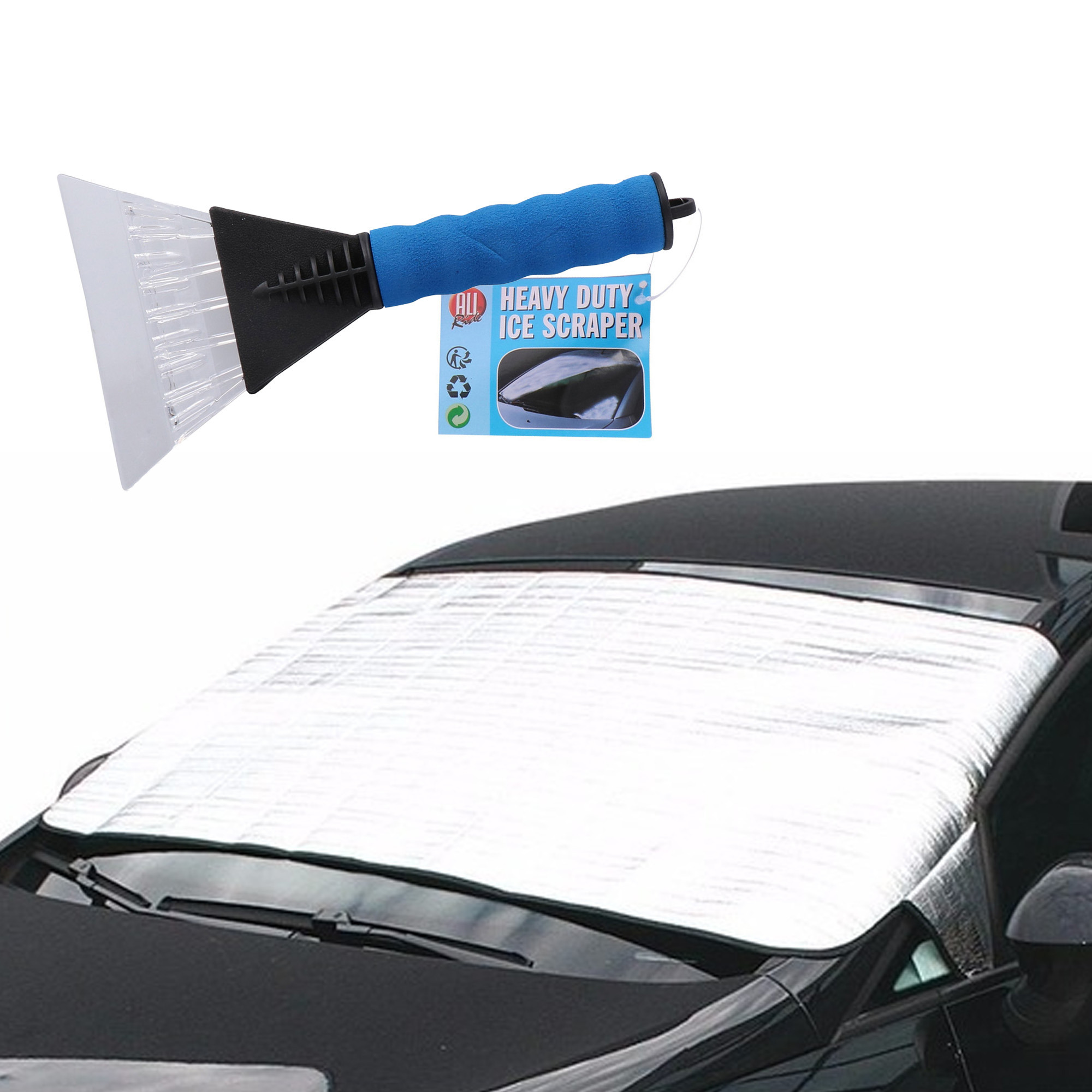 Auto anti bevriezing/vorst deken 85 x 180 cm met ijskrabber blauw 13cm -