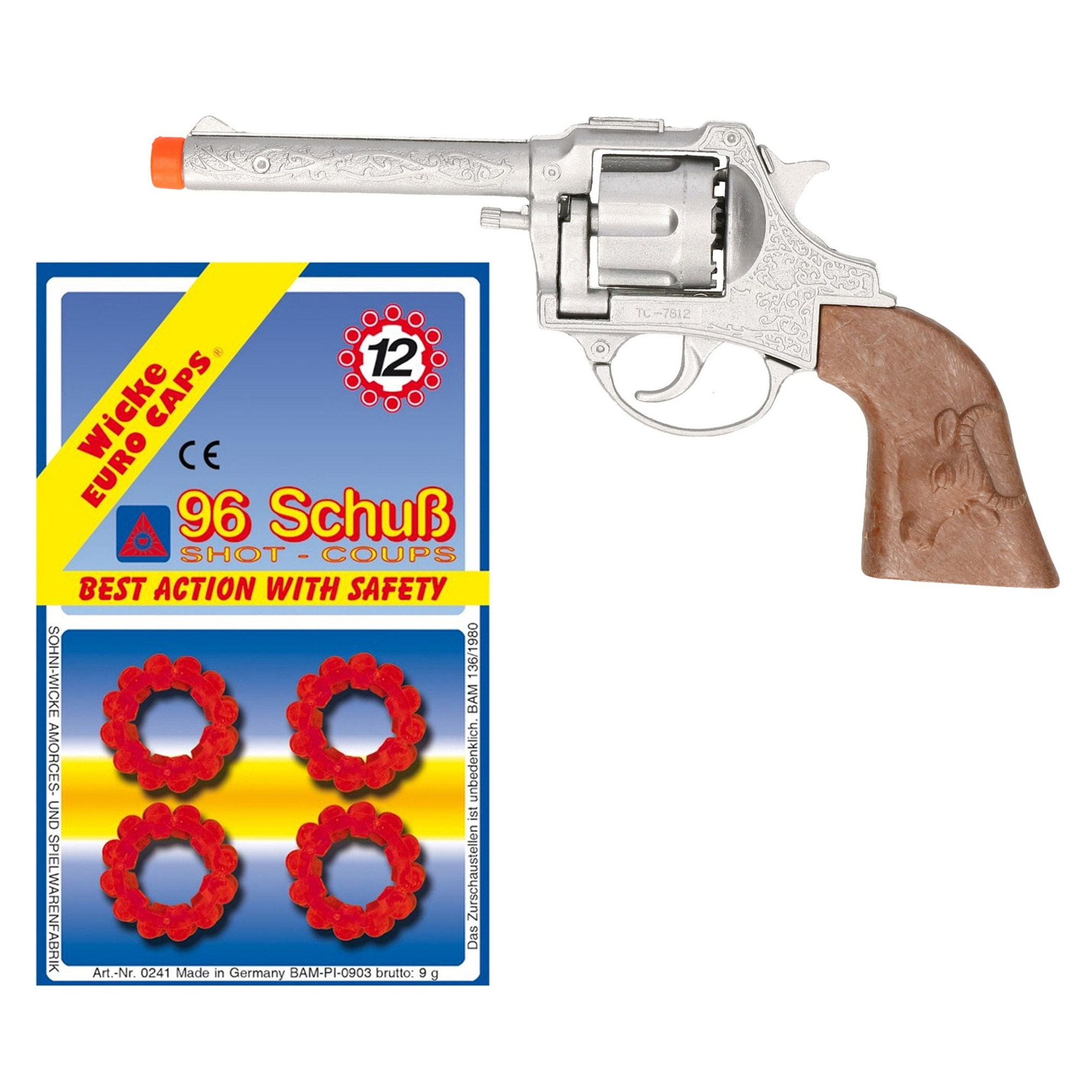 Cowboy speelgoed revolver/pistool metaal 12 schots plaffertjes -