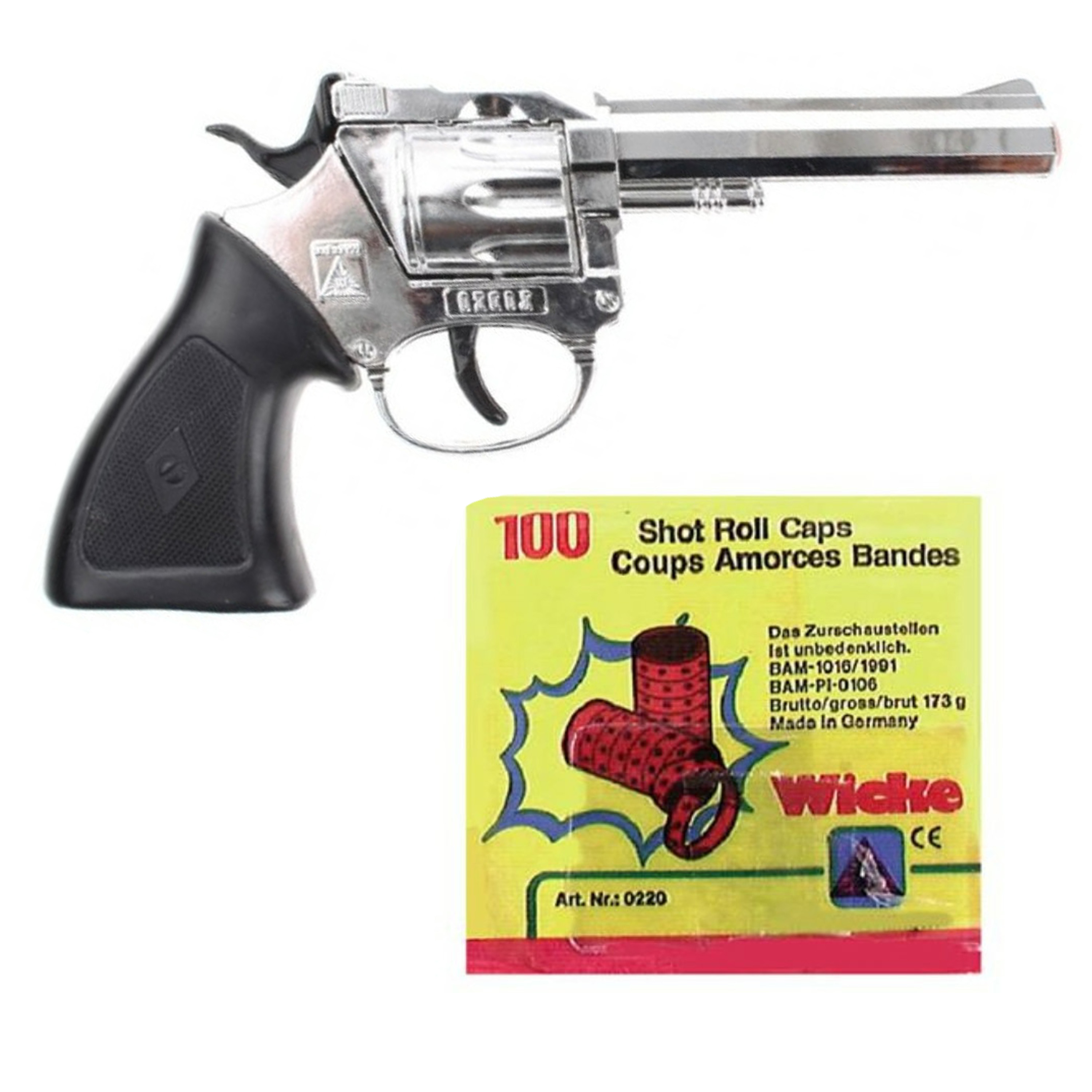 Cowboy verkleed speelgoed revolver/pistool metaal 100 schots plaffertjes -