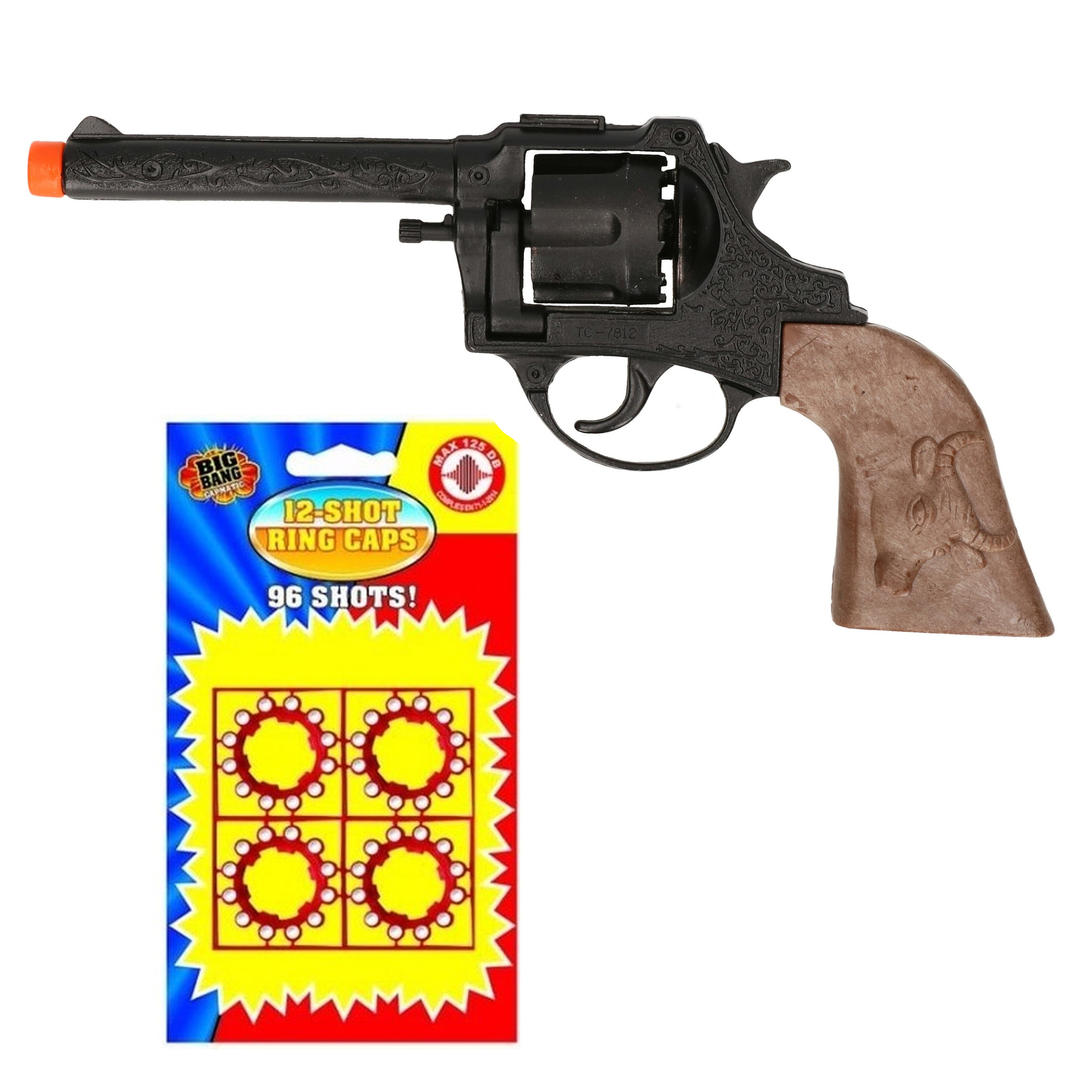 Cowboy speelgoed revolver/pistool metaal 12 schots plaffertjes -